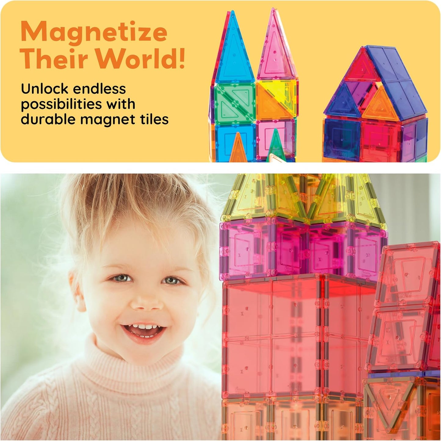 PicassoTiles Magnetic Building Tiles 60 Piece Sensory Toy for Toddlers Kids DEMO
