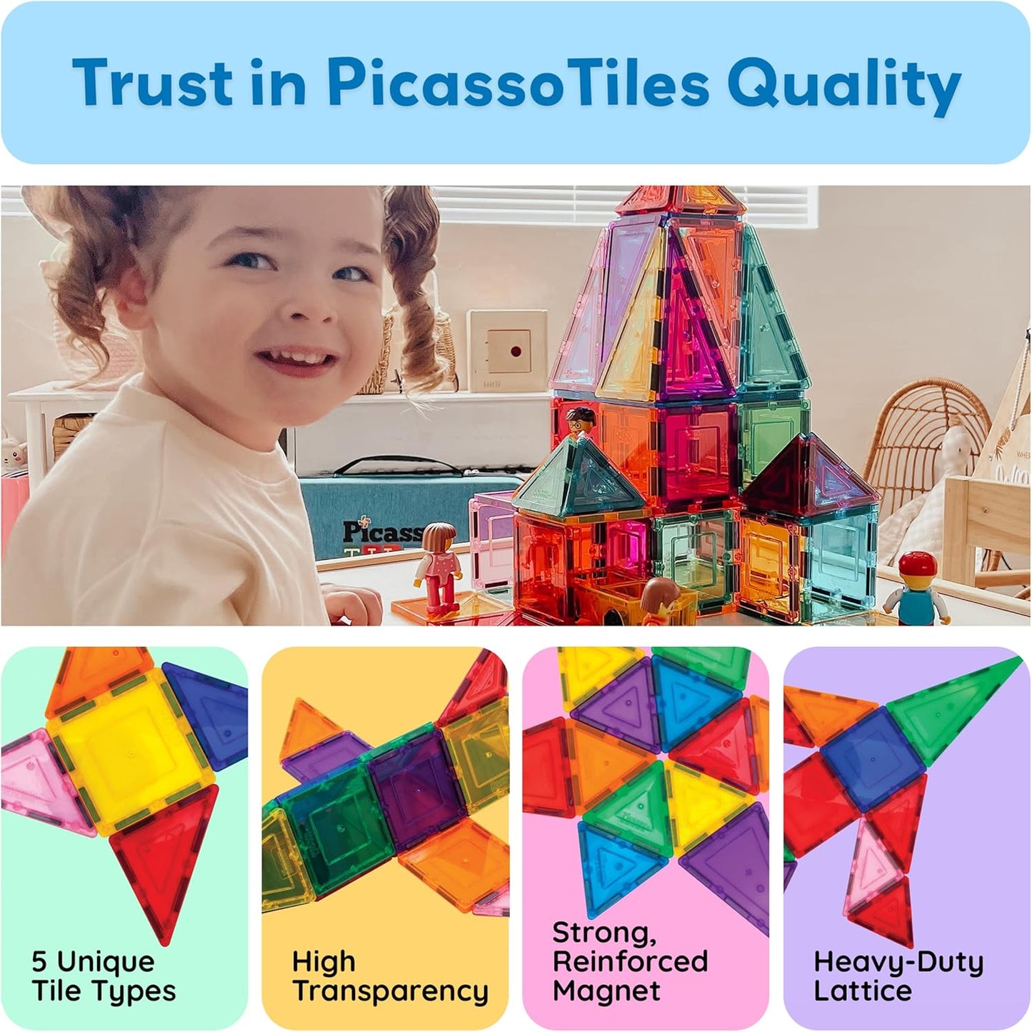 PicassoTiles Magnetic Building Tiles 60 Piece Sensory Toy for Toddlers Kids DEMO