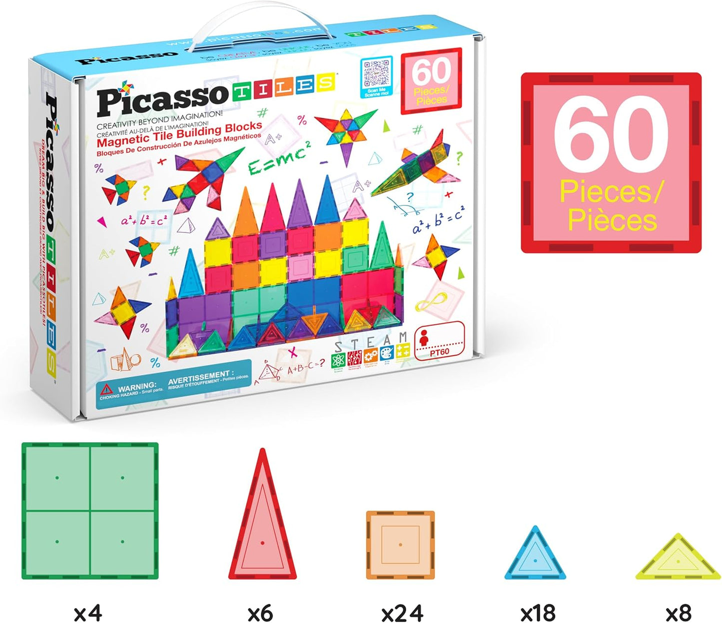 PicassoTiles Magnetic Building Tiles 60 Piece Sensory Toy for Toddlers Kids DEMO