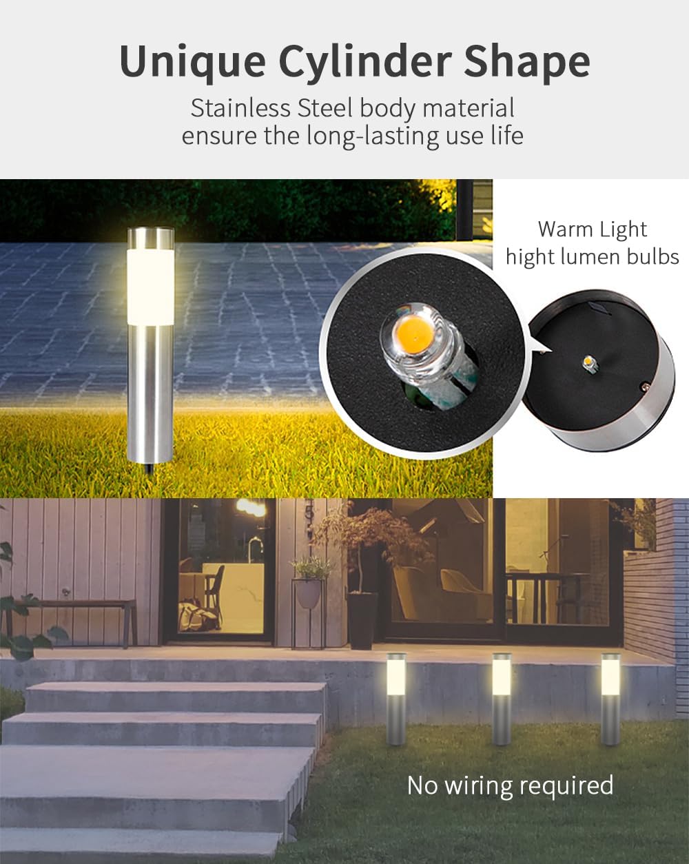 YOOGAO Home Outdoor LED Garden Pathway Lights, Waterproof Silver Decking & DEMO