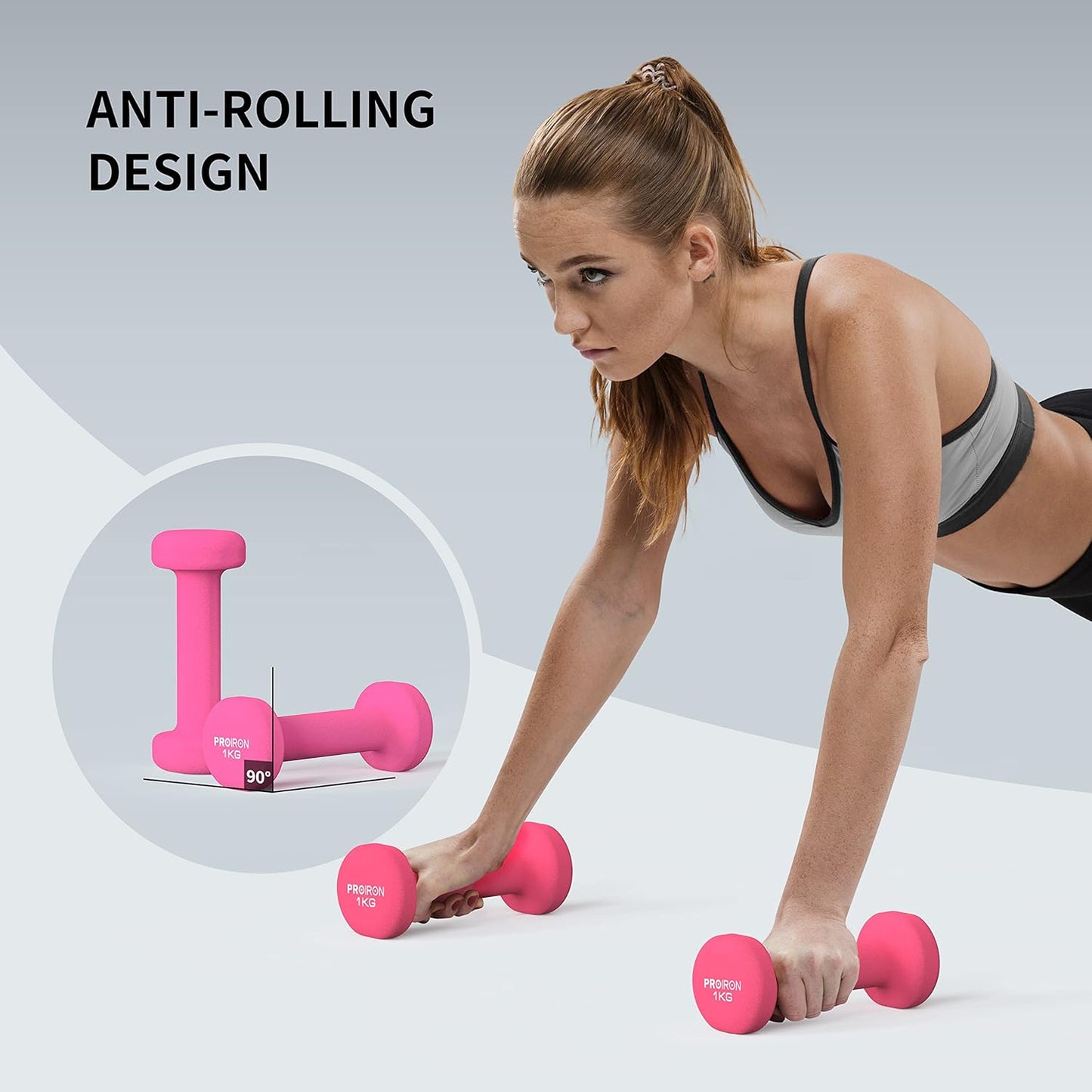 PROIRON Neoprene Dumbbells 2x 1KG Anti-Slip Soft-Touch Grip Hand Weight PINK NEW