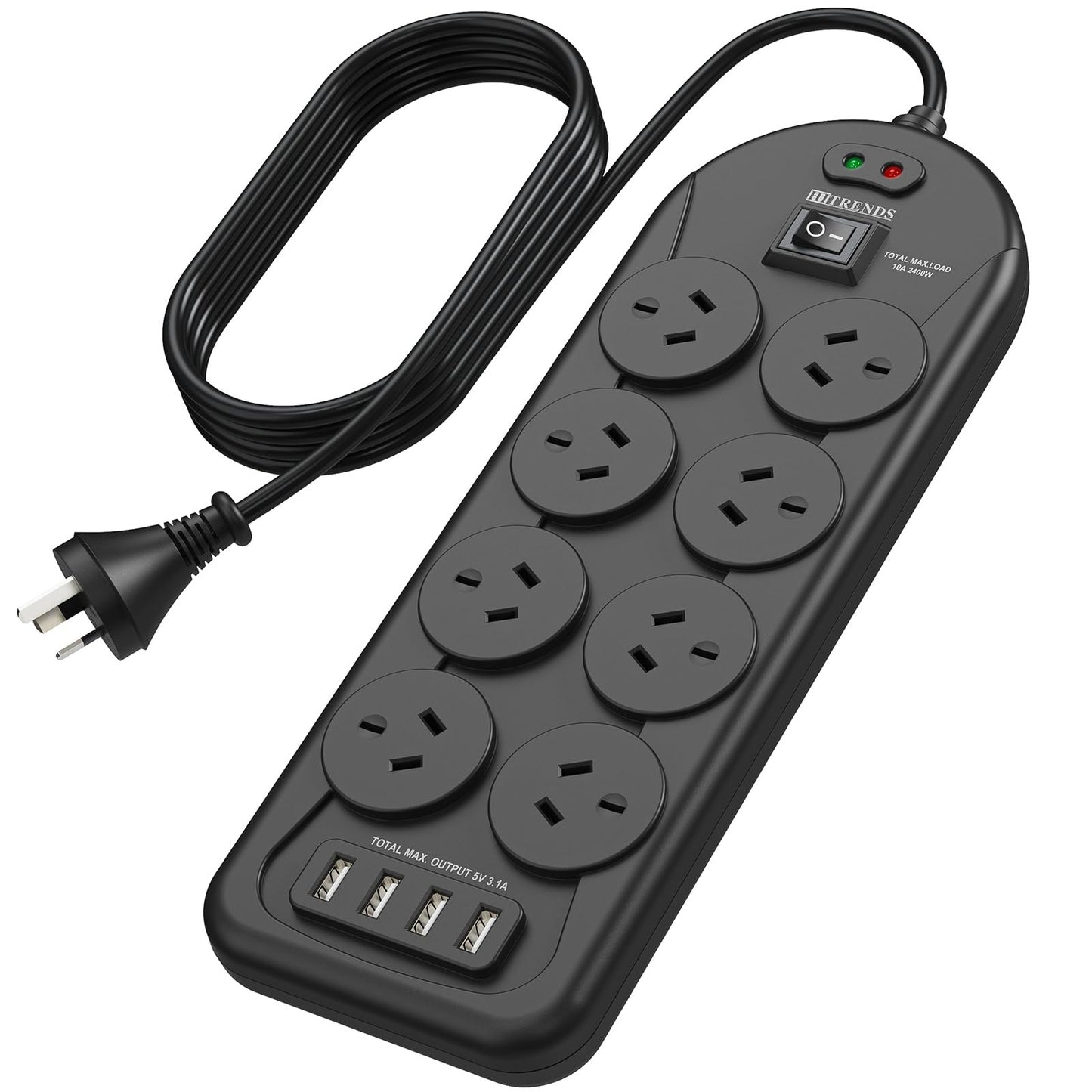 HITRENDS Power Strip with 8 AC Outlets and 4 USB Charging Ports Surge DEMO