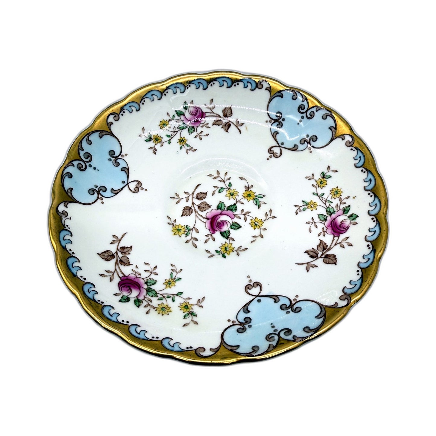 VINTAGE Tuscan China Porcelain Teacup and Saucer Set Floral Gold & Blue Tone