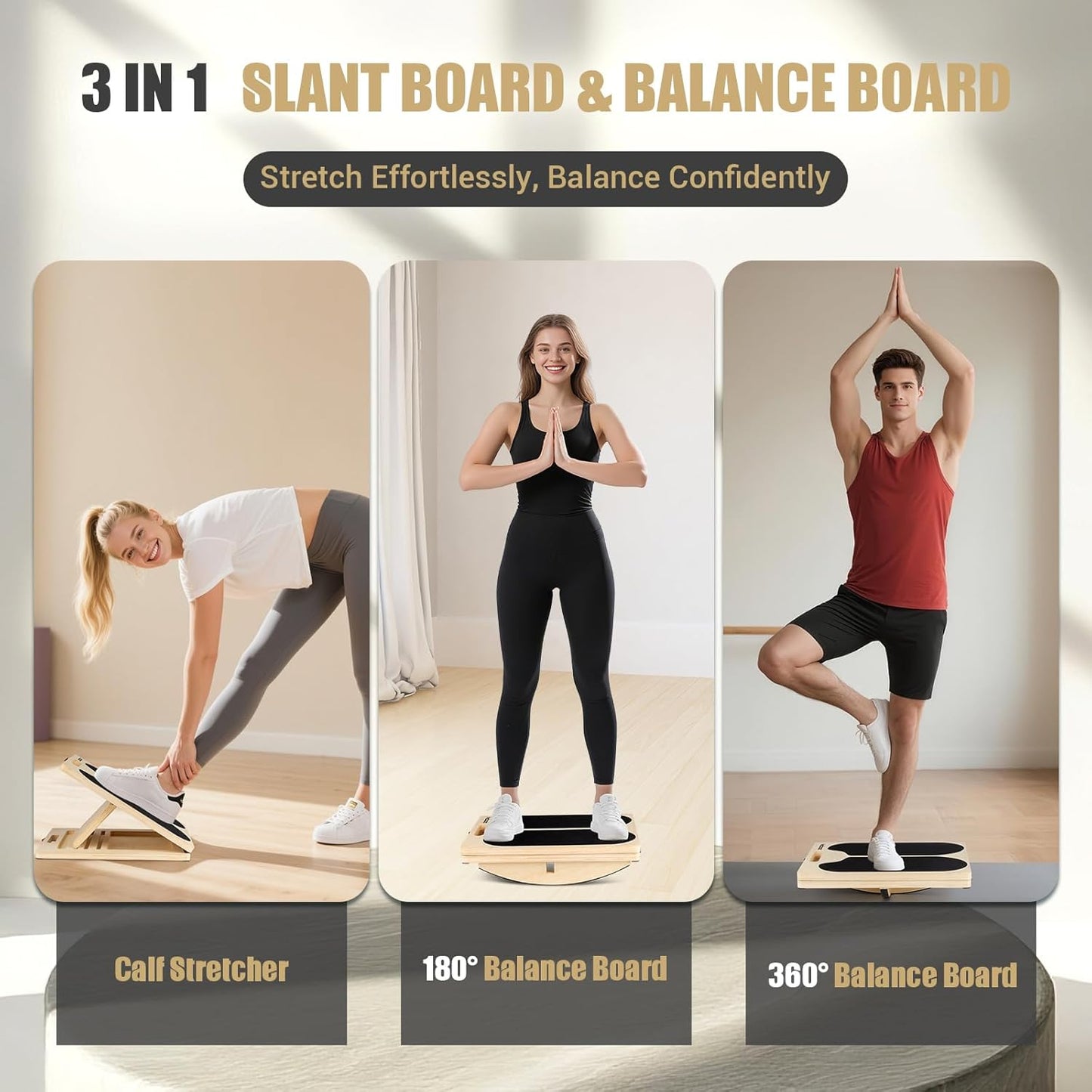 ODCPN 3-in-1 Slant & Balance Board 300 LBS Capacity Calf Stretch Trainer NEW