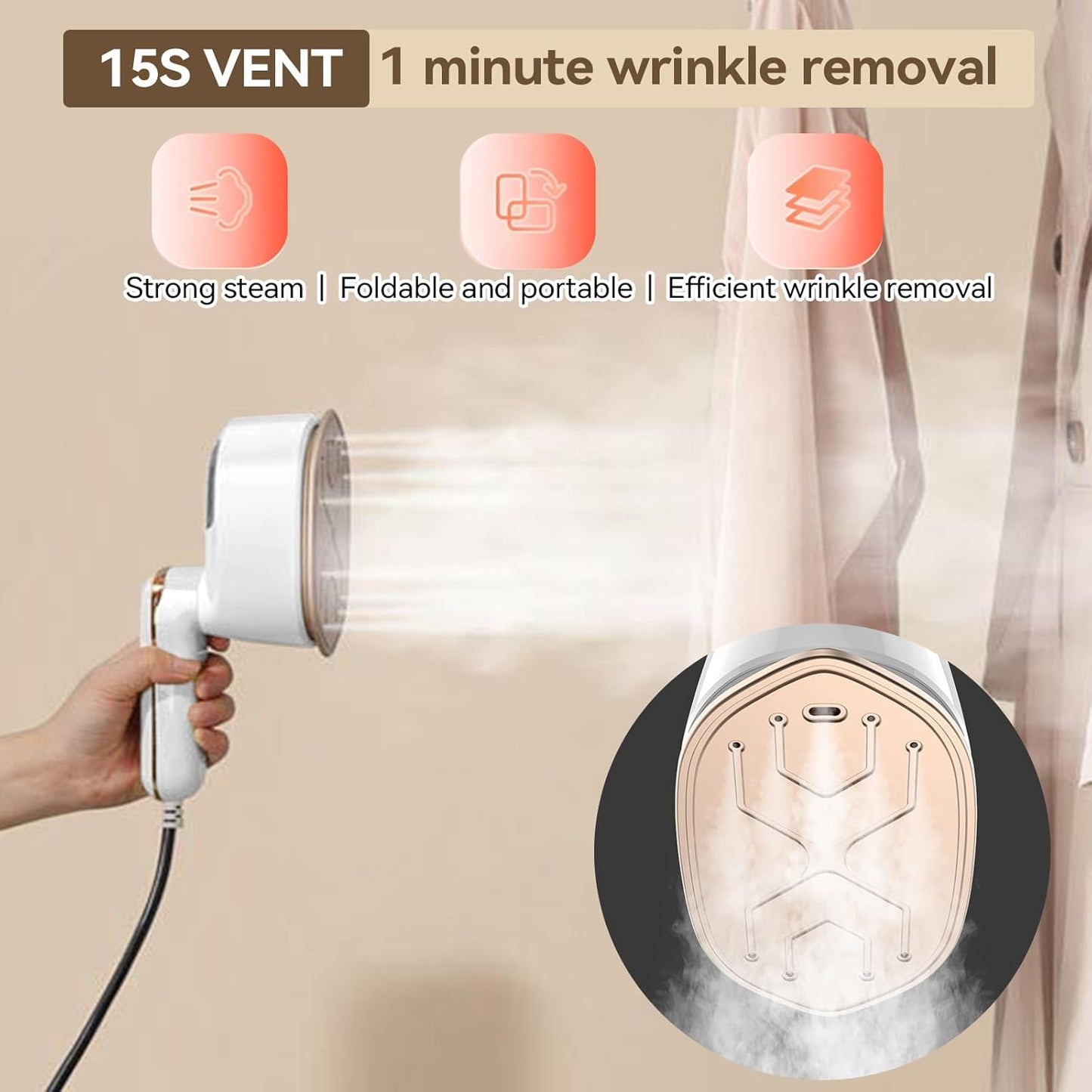 Unbbty Powerful 1100W Travel Clothes Steam Iron Lightweight Compact White NEW