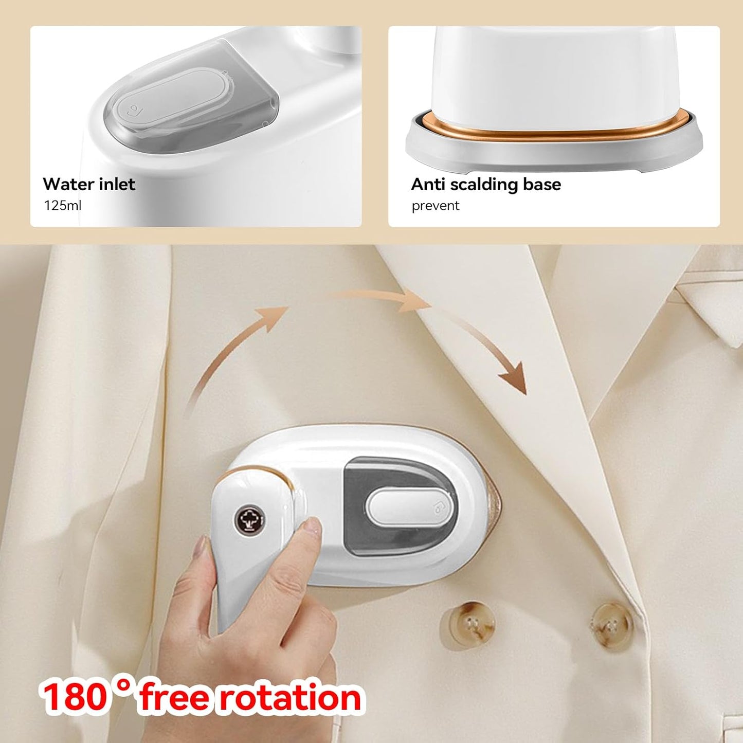 Unbbty Powerful 1100W Travel Clothes Steam Iron Lightweight Compact White NEW