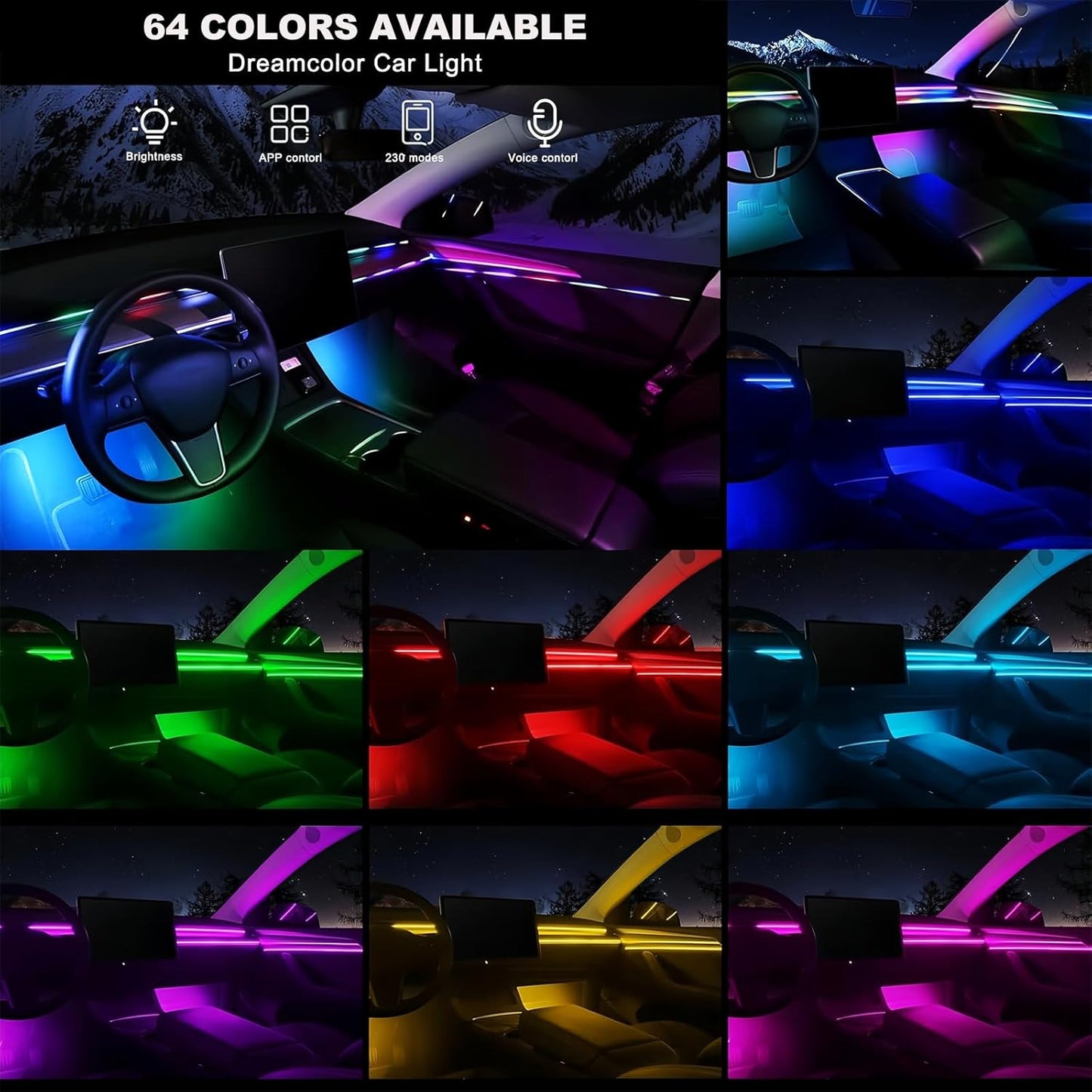 Cooloops Multicolor Neon Light Kit Acrylic Interior Car LED 10-in-1 App DEMO