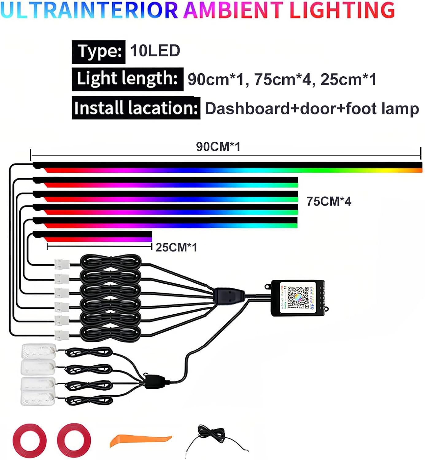 Cooloops Multicolor Neon Light Kit Acrylic Interior Car LED 10-in-1 App DEMO