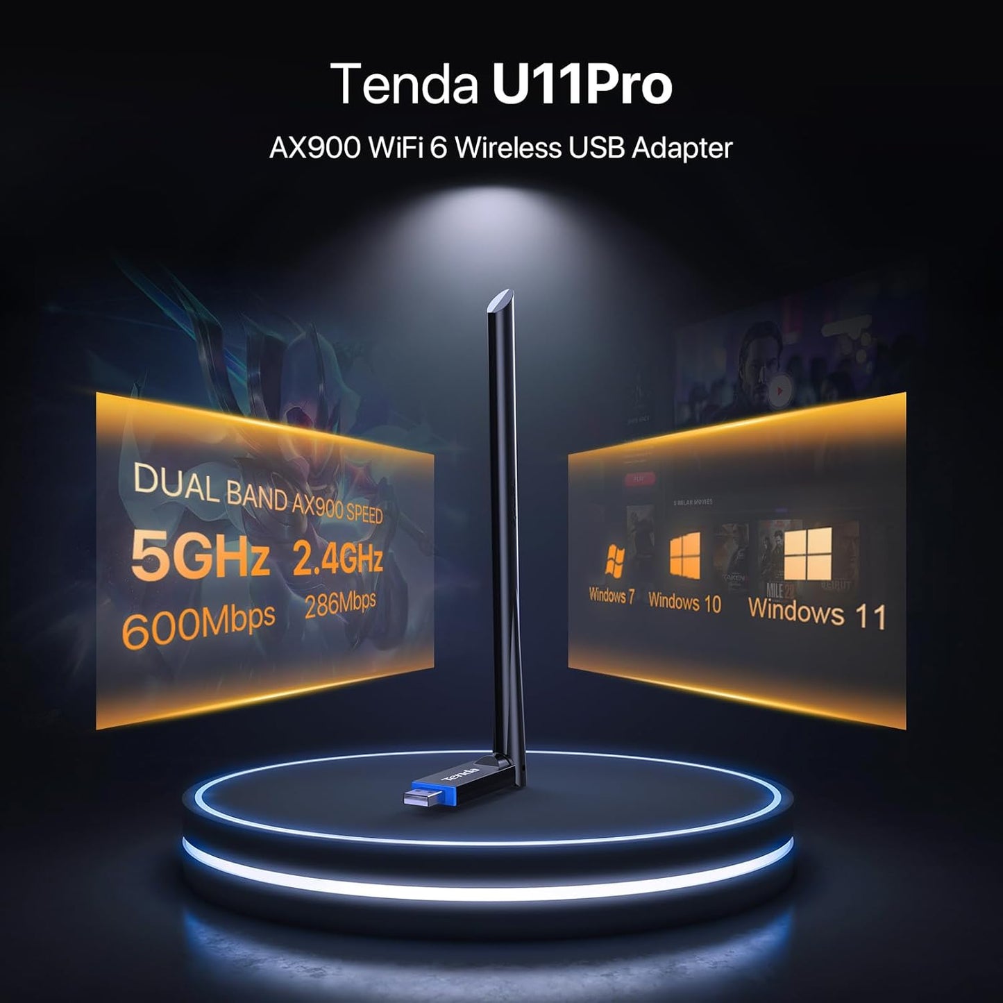 Tenda AX900 WiFi 6 Dual-Band USB Network Adapter for Desktop PC - Black DEMO