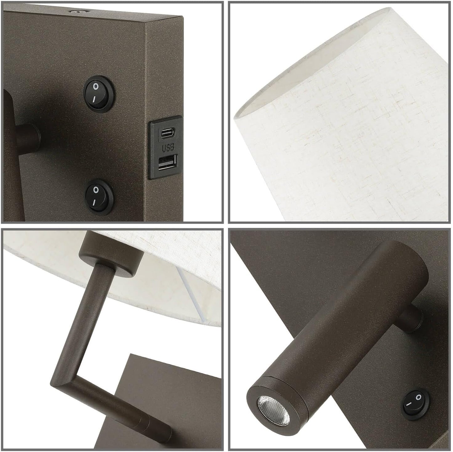 XiNBEi Lighting Bedside Wall Light with USB Adjustable Reading Lamp Dark NEW