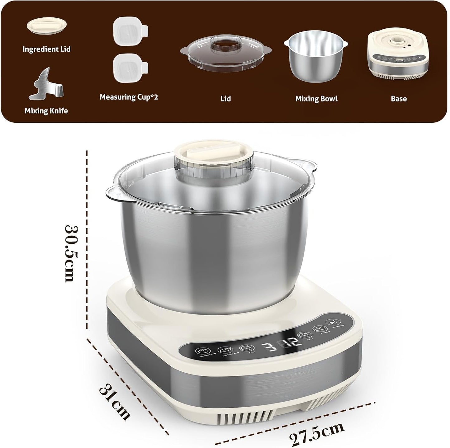 ADVWIN 7L Beige Stand Mixer with Kneading & Ferment Functions for Baking NEW