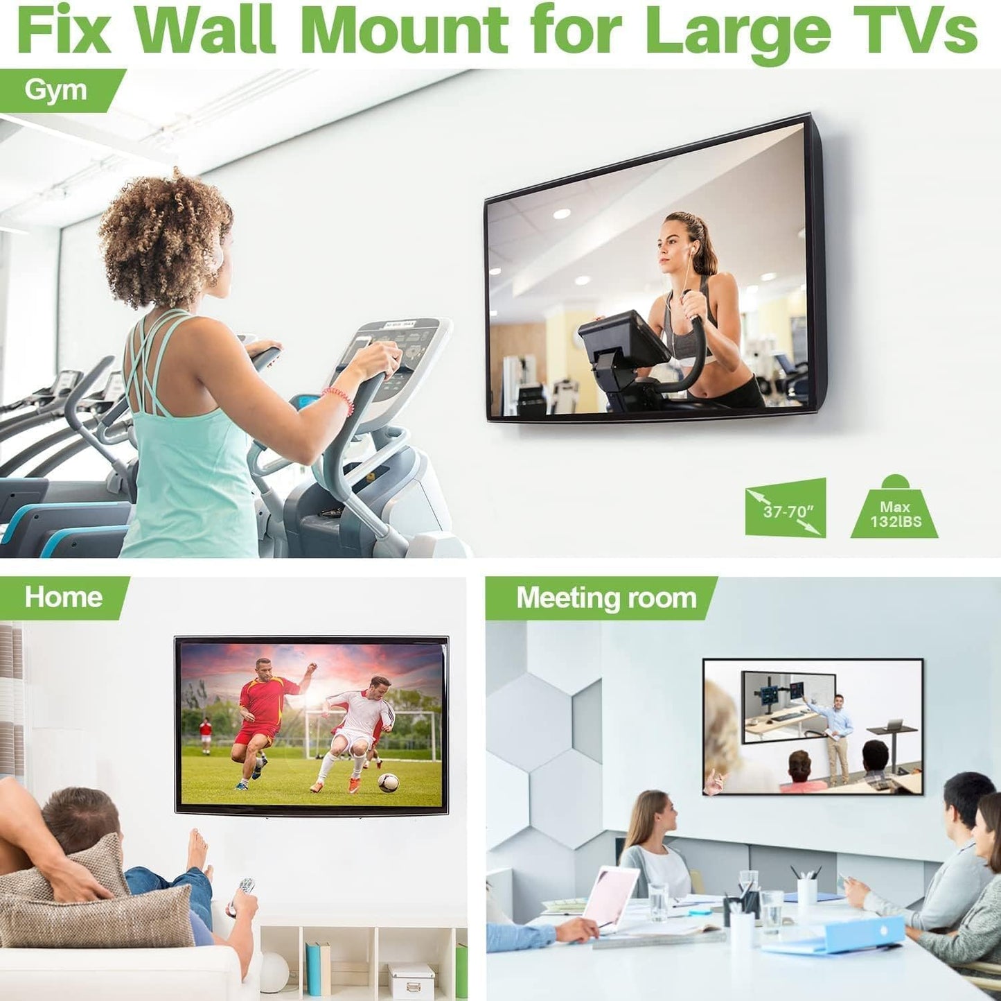 USX MOUNT Fixed TV Wall for 37-82 Inch TVs up to 132 Lbs, Black DEMO
