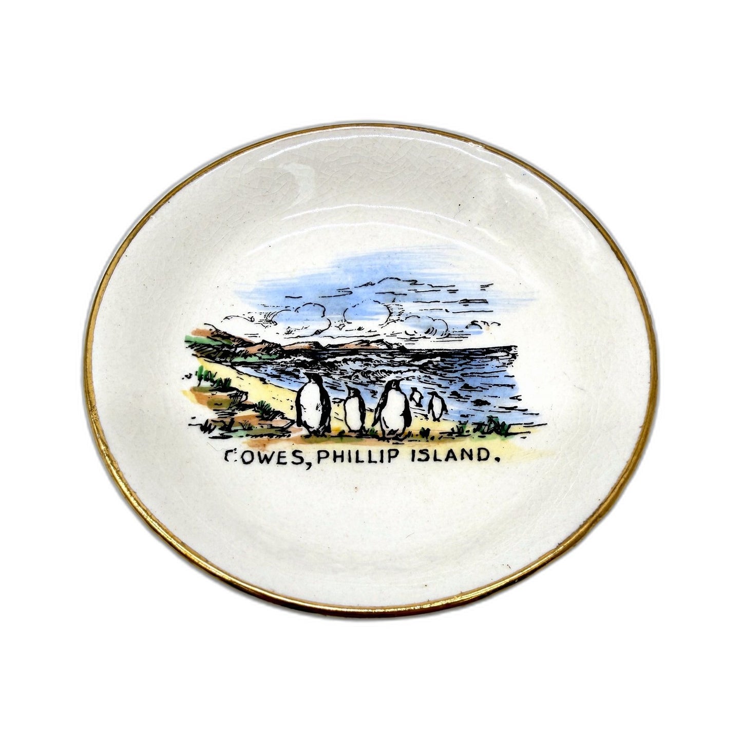 VINTAGE Sandland Ware Phillip Island Ceramic Off White Mini 8cm Trinket Dish