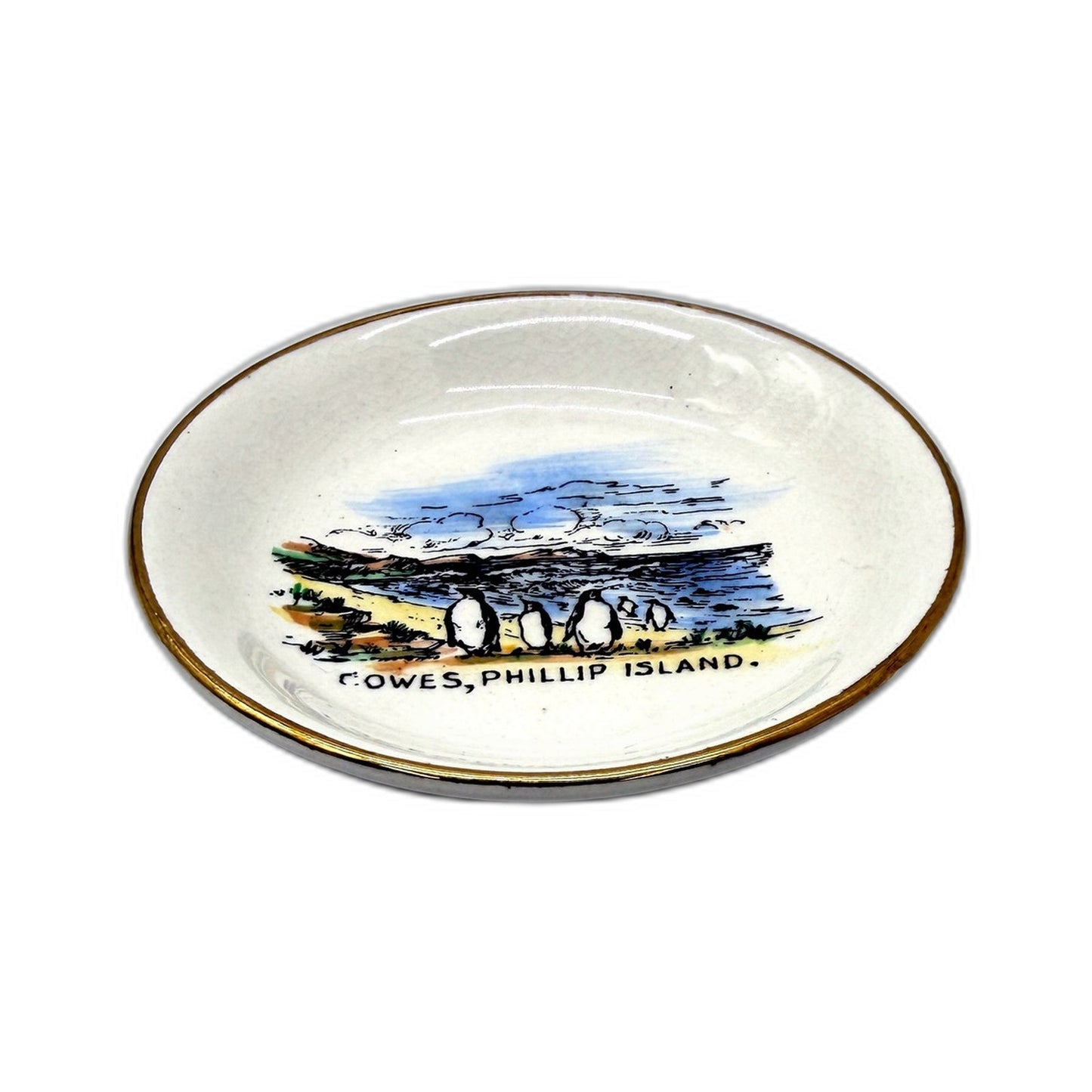 VINTAGE Sandland Ware Phillip Island Ceramic Off White Mini 8cm Trinket Dish