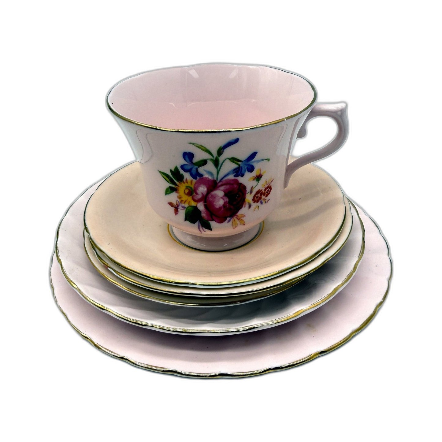 VINTAGE 6 Piece Assorted Brands PINK Fine Bone China Tea Cup & Saucers Set