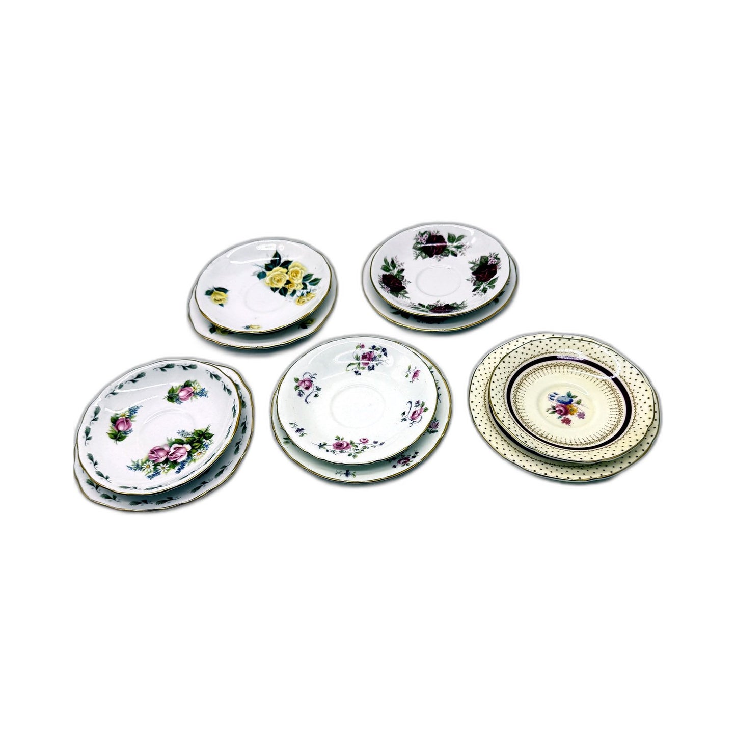 VINTAGE 10Piece Assorted Brands Floral Fine Bone China Saucer & Small Plate Set