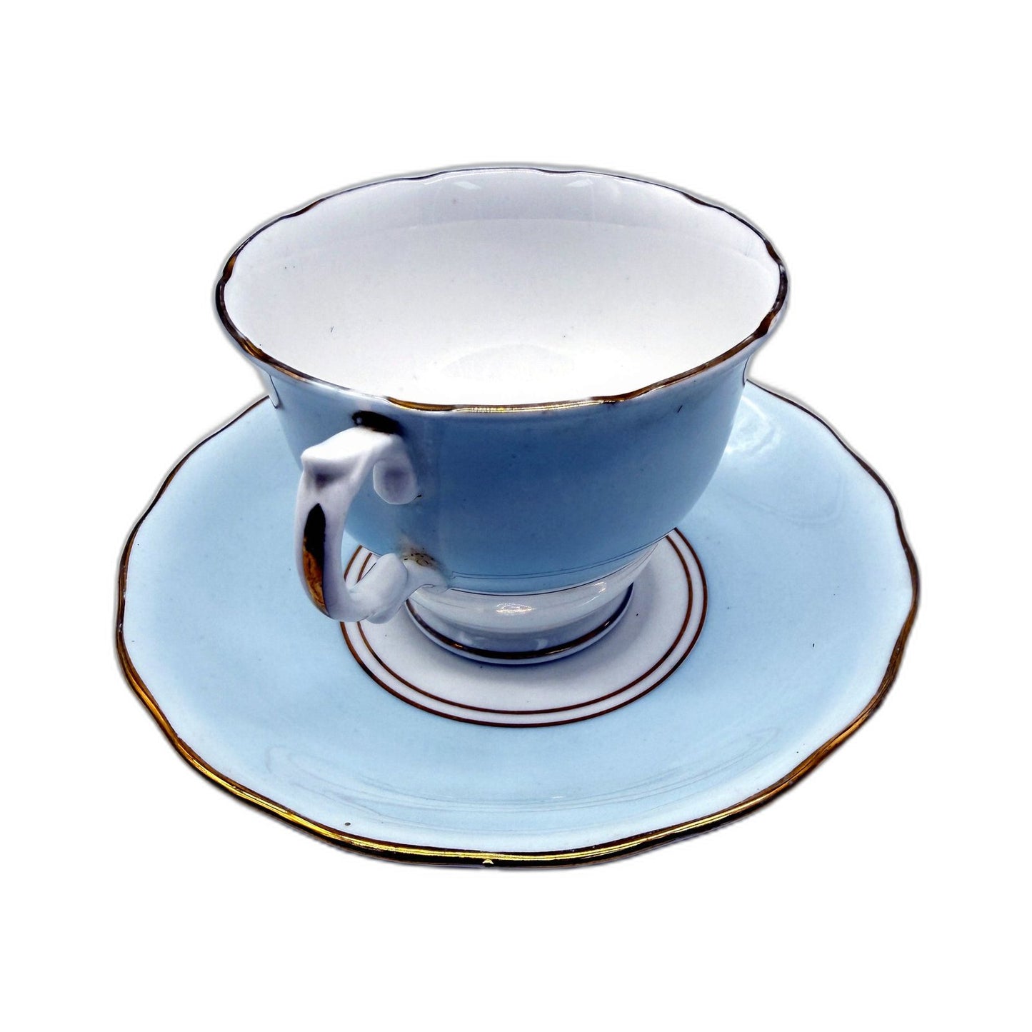 VINTAGE Royal Vale Porcelain Teacup and Saucer Set English Bone China Light Blue