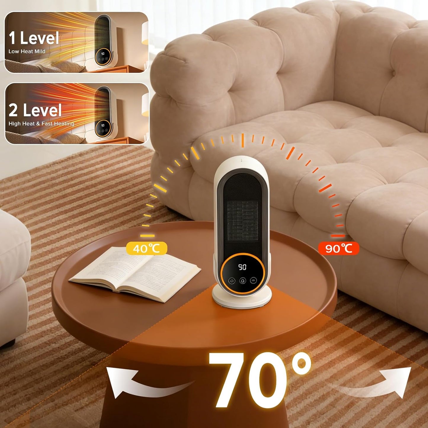 Yakiter 1200W PTC Ceramic Portable Space Heater with Timer Efficient DEMO