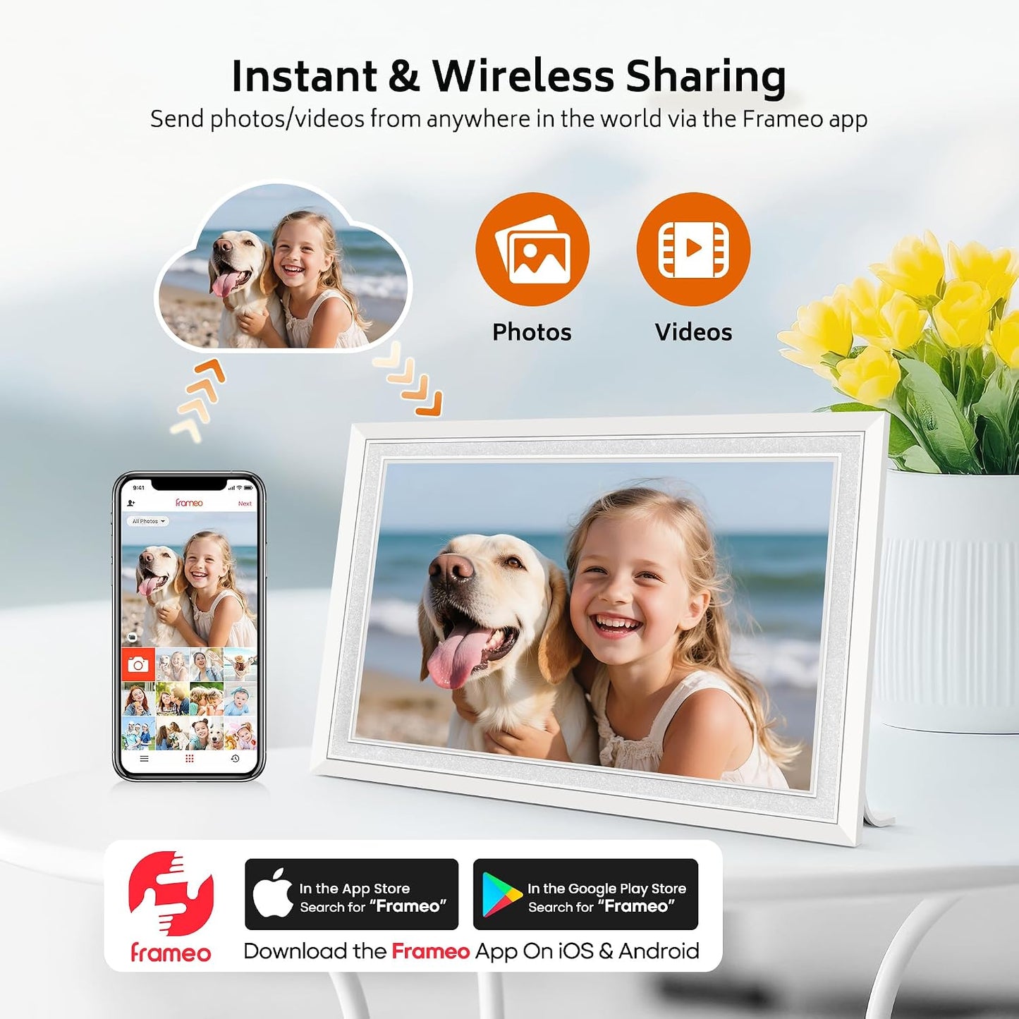 BIGASUO 10.1" Digital Picture Frame with 32GB Memory WiFi Electronic Photo DEMO