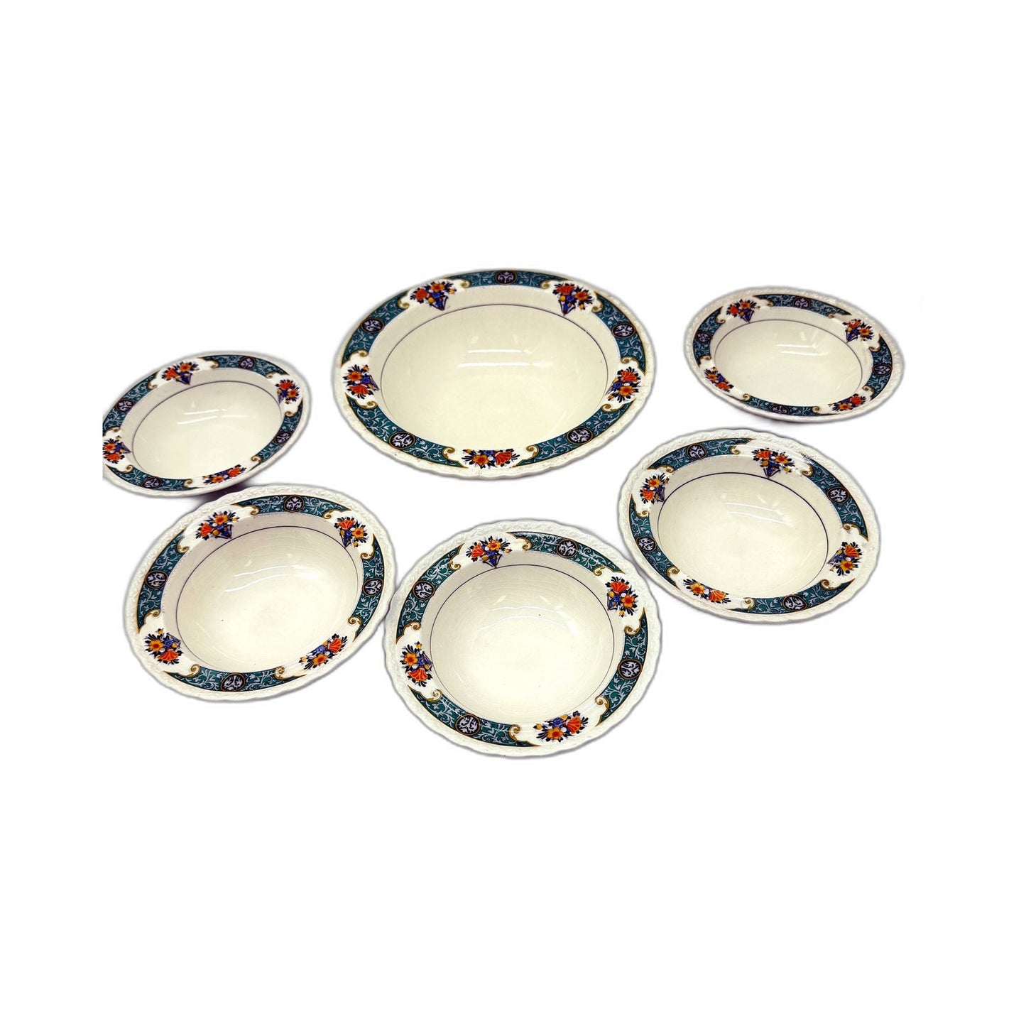 VINTAGE Myott Son & Co 6-Piece Ceramic Serving Bowl Set with Floral Pattern