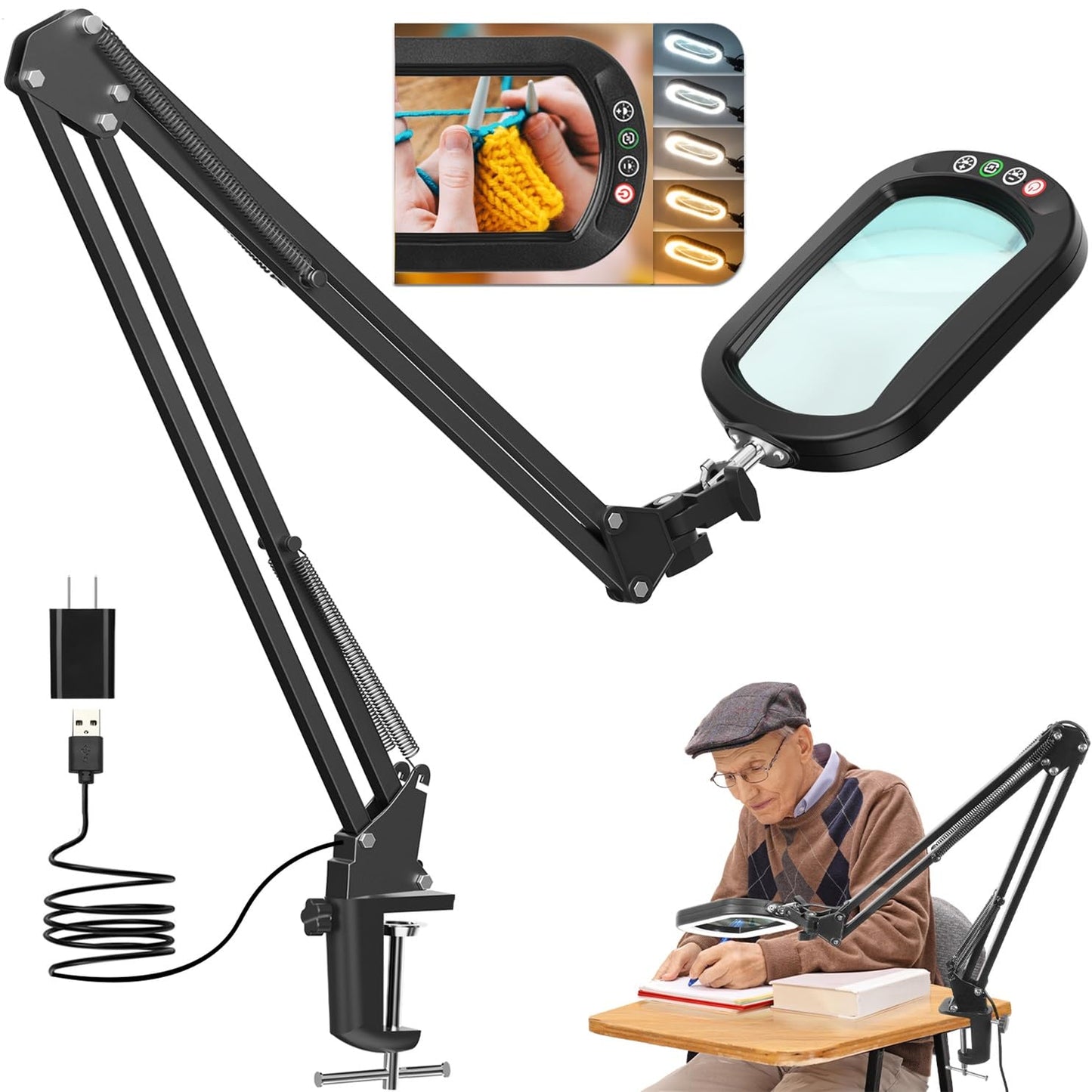 Jeedefi Rectangle Magnifying Glass with Light Matte Black Stepless Dimming NEW
