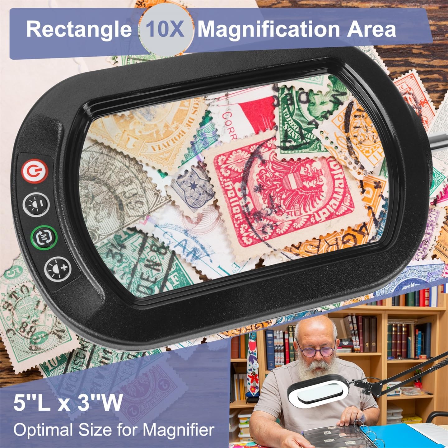 Jeedefi Rectangle Magnifying Glass with Light Matte Black Stepless Dimming NEW