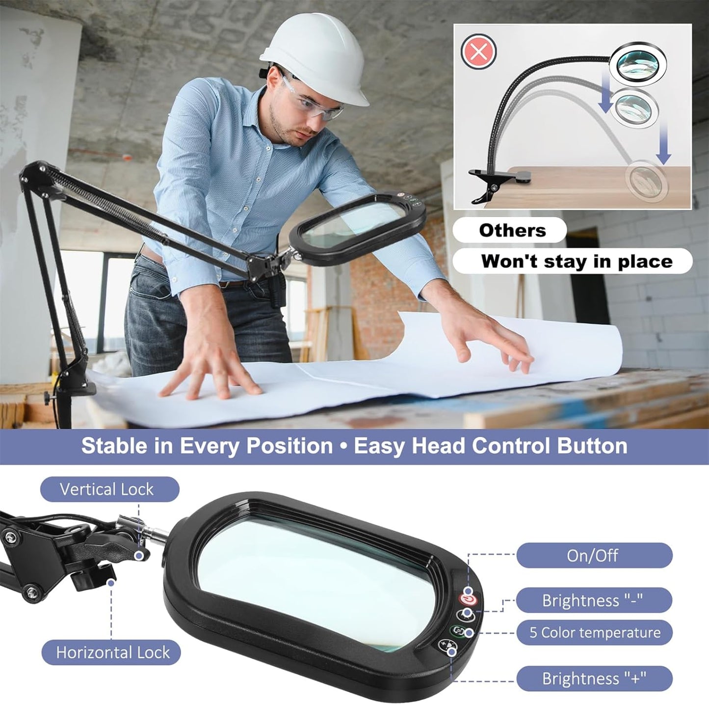 Jeedefi Rectangle Magnifying Glass with Light Matte Black Stepless Dimming NEW
