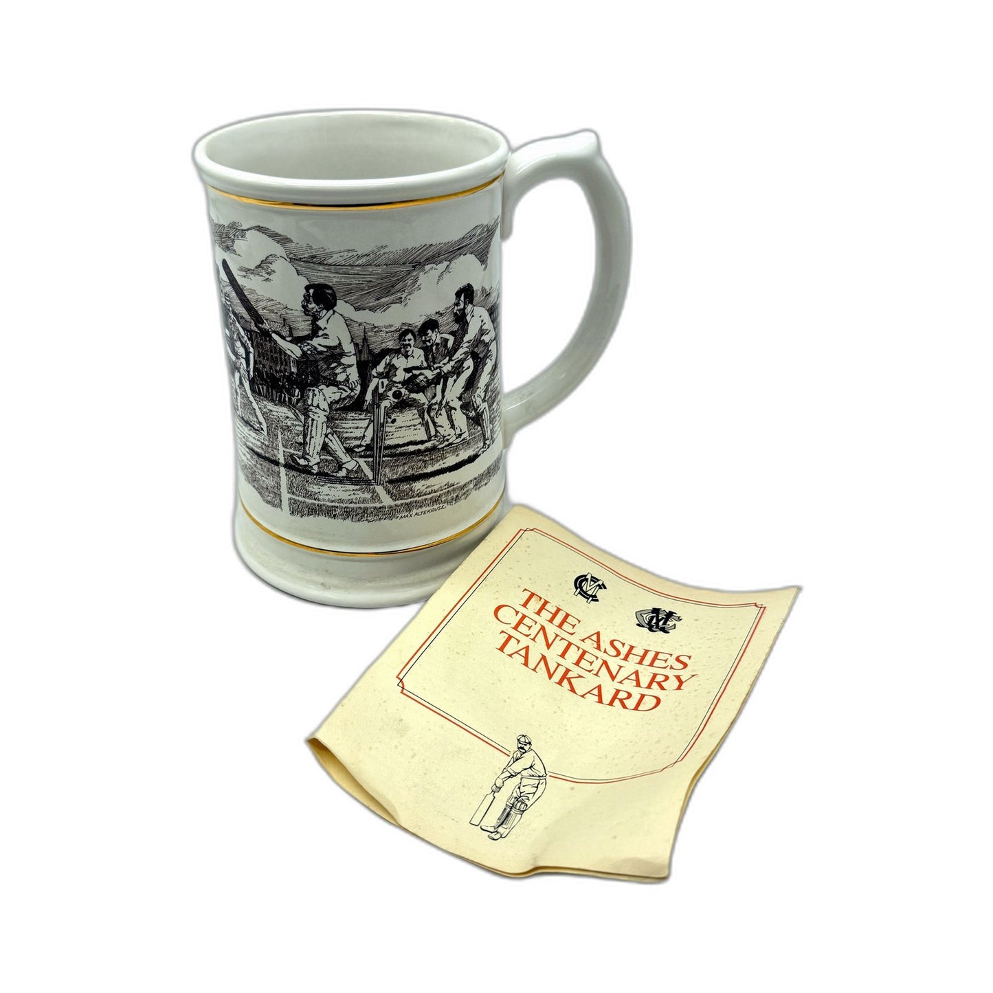 VINTAGE Franklin Porcelain Ashes Centenary Commemorative Tankard & Certificate