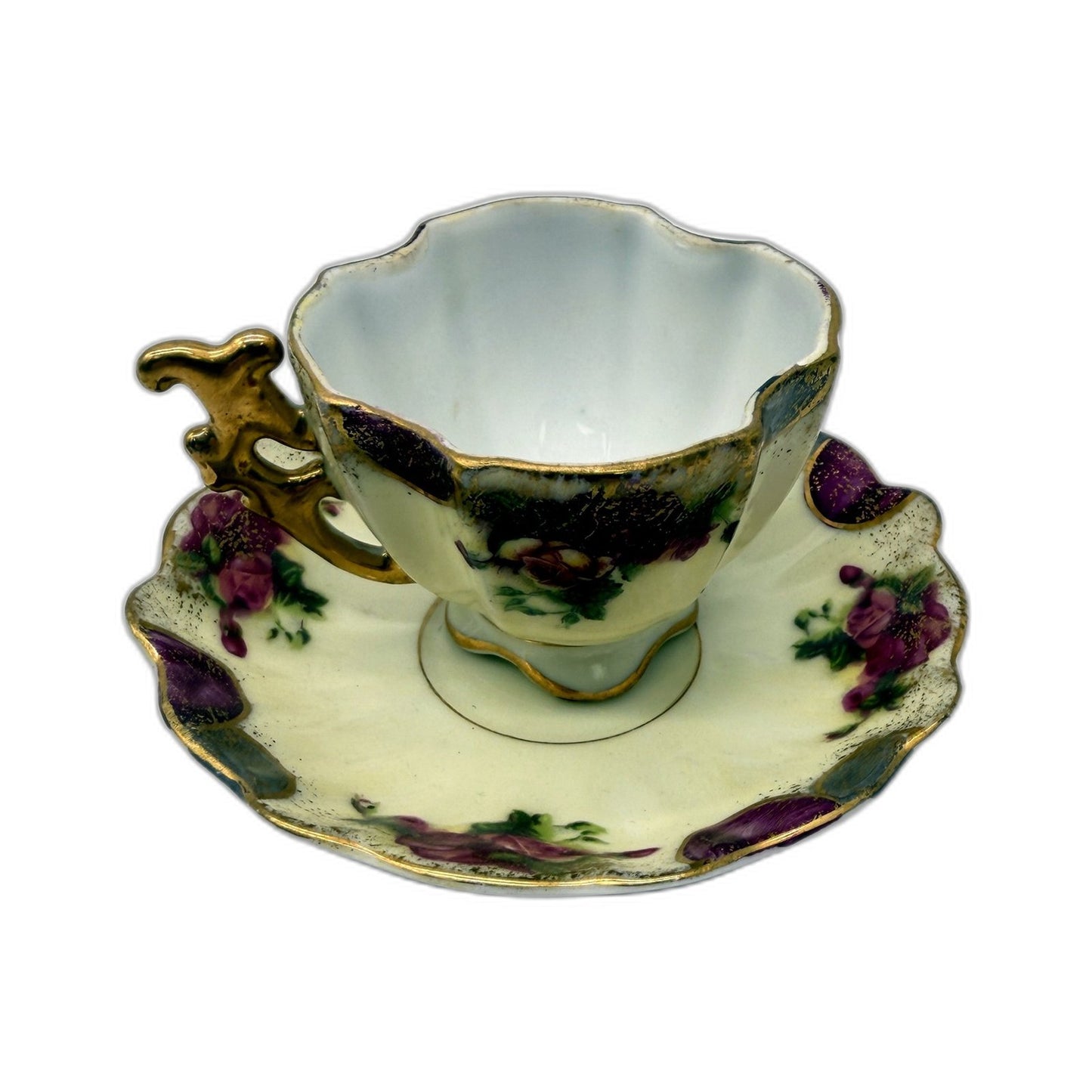 VINTAGE NBS Japan Cream Floral Porcelain Mini Teacups and Saucer Set