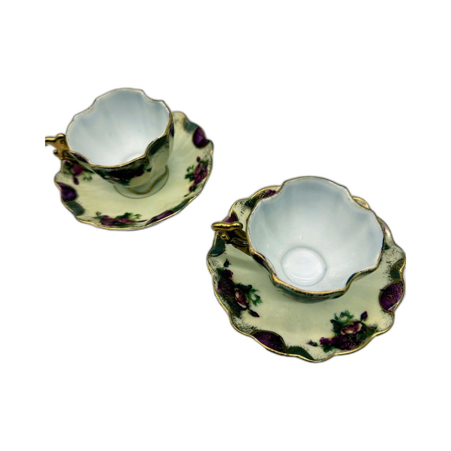 VINTAGE NBS Japan Cream Floral Porcelain Mini Teacups and Saucer Set
