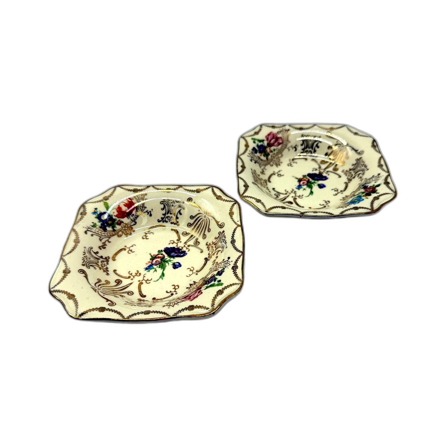 VINTAGE Empire England Decorative Ceramic Floral Gold Scalloped 12cm Dishes