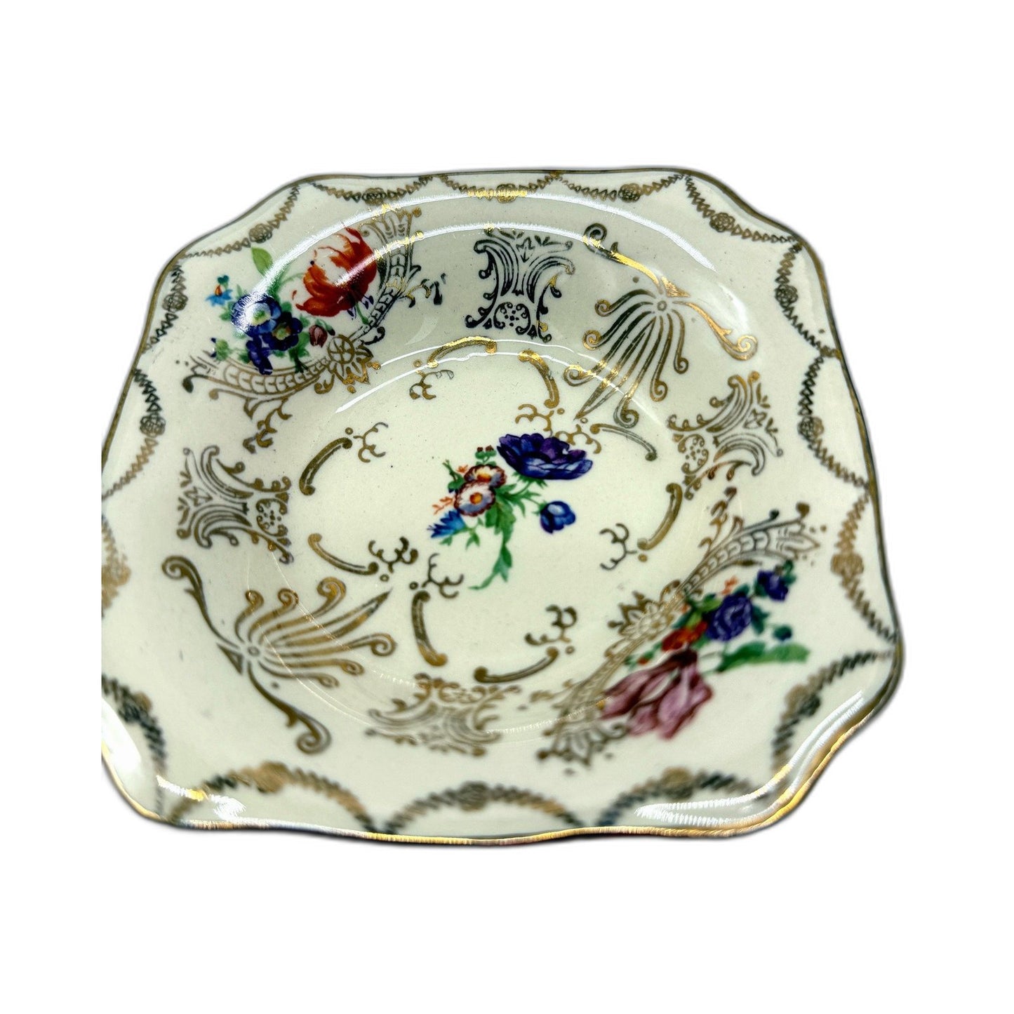 VINTAGE Empire England Decorative Ceramic Floral Gold Scalloped 12cm Dishes