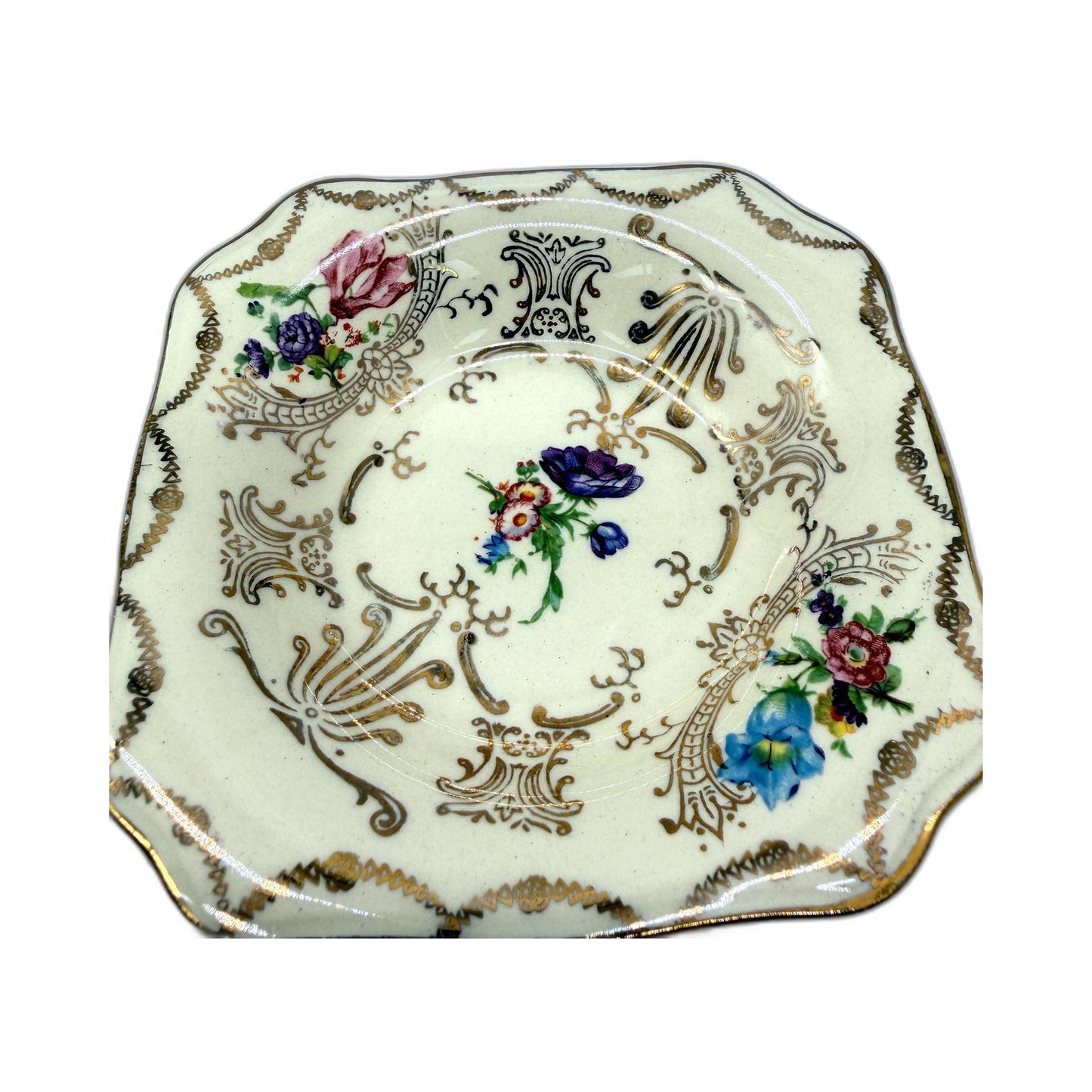 VINTAGE Empire England Decorative Ceramic Floral Gold Scalloped 12cm Dishes