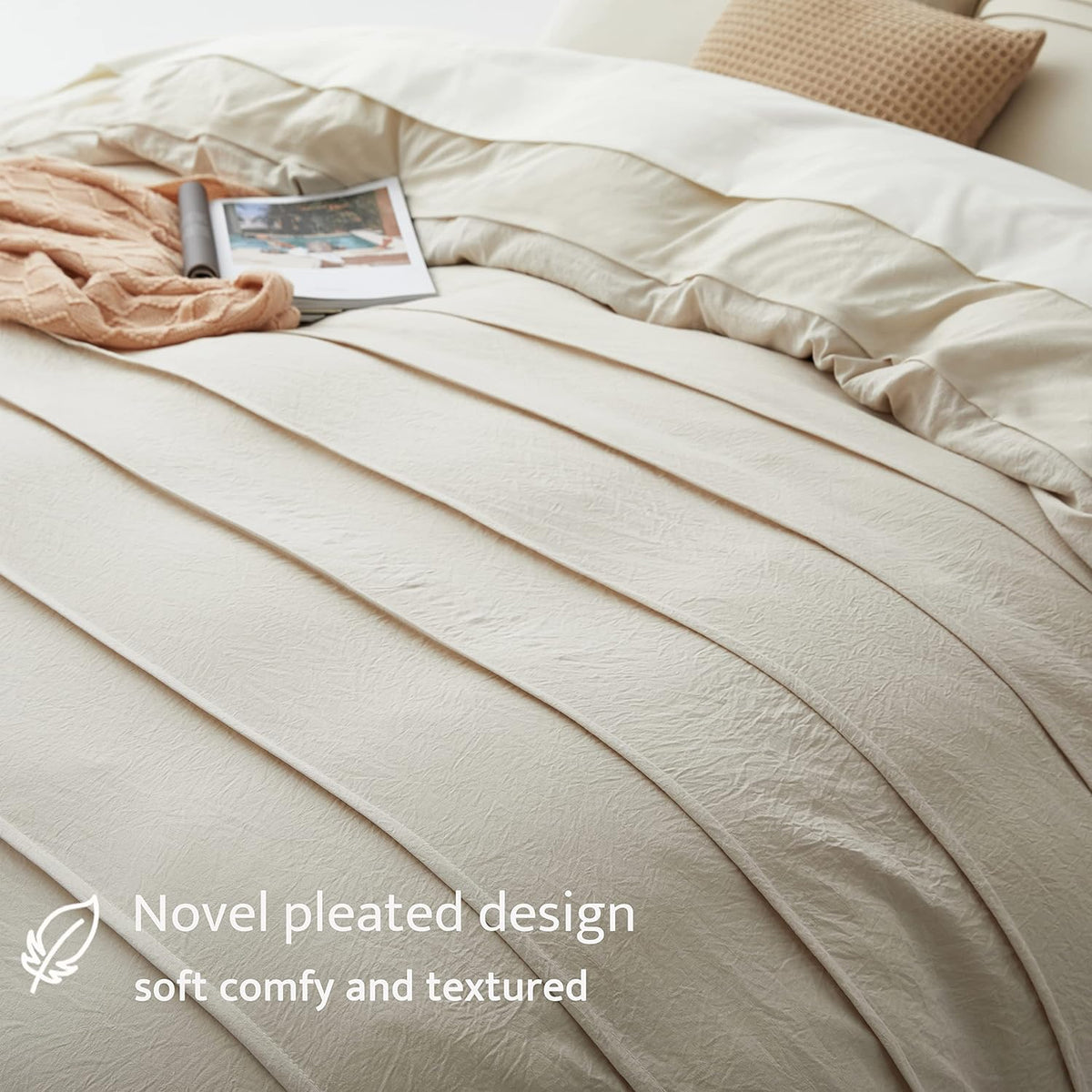Mullum Boho Pleated Beige Microfibre Duvet Cover Set - Single Size NEW