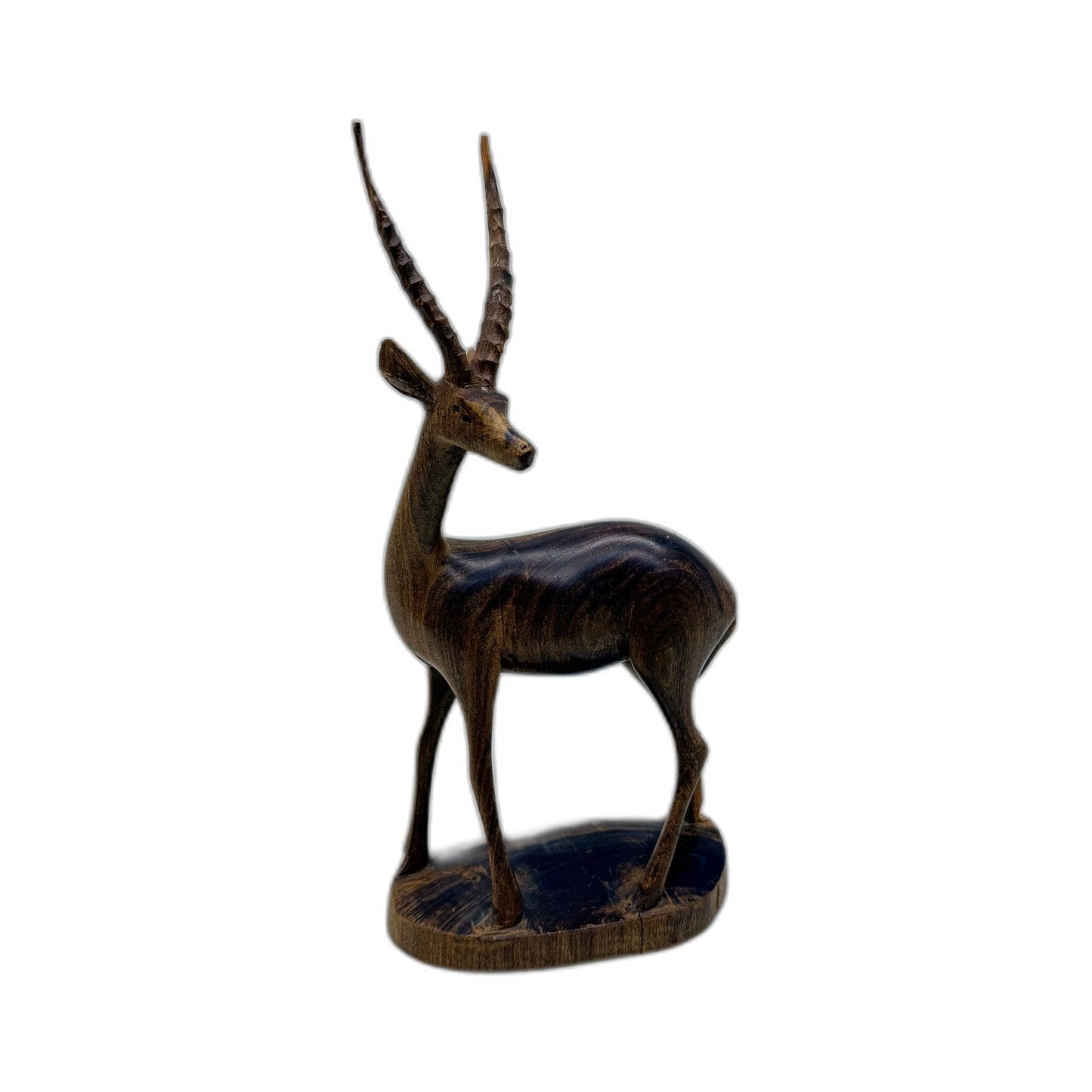 Wooden Antelope Figurine Carved Nature-Inspired Rustic Home Decor Brown Black