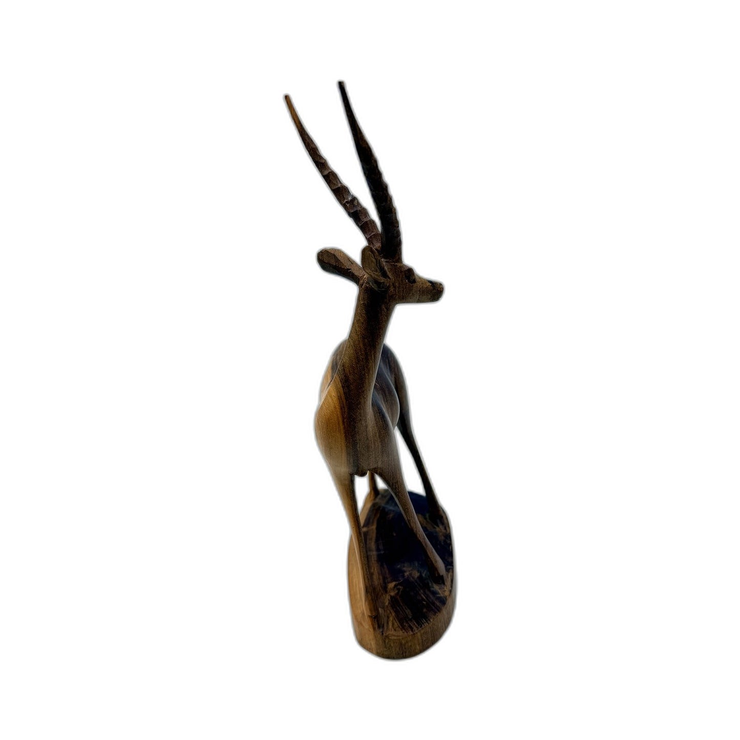 Wooden Antelope Figurine Carved Nature-Inspired Rustic Home Decor Brown Black