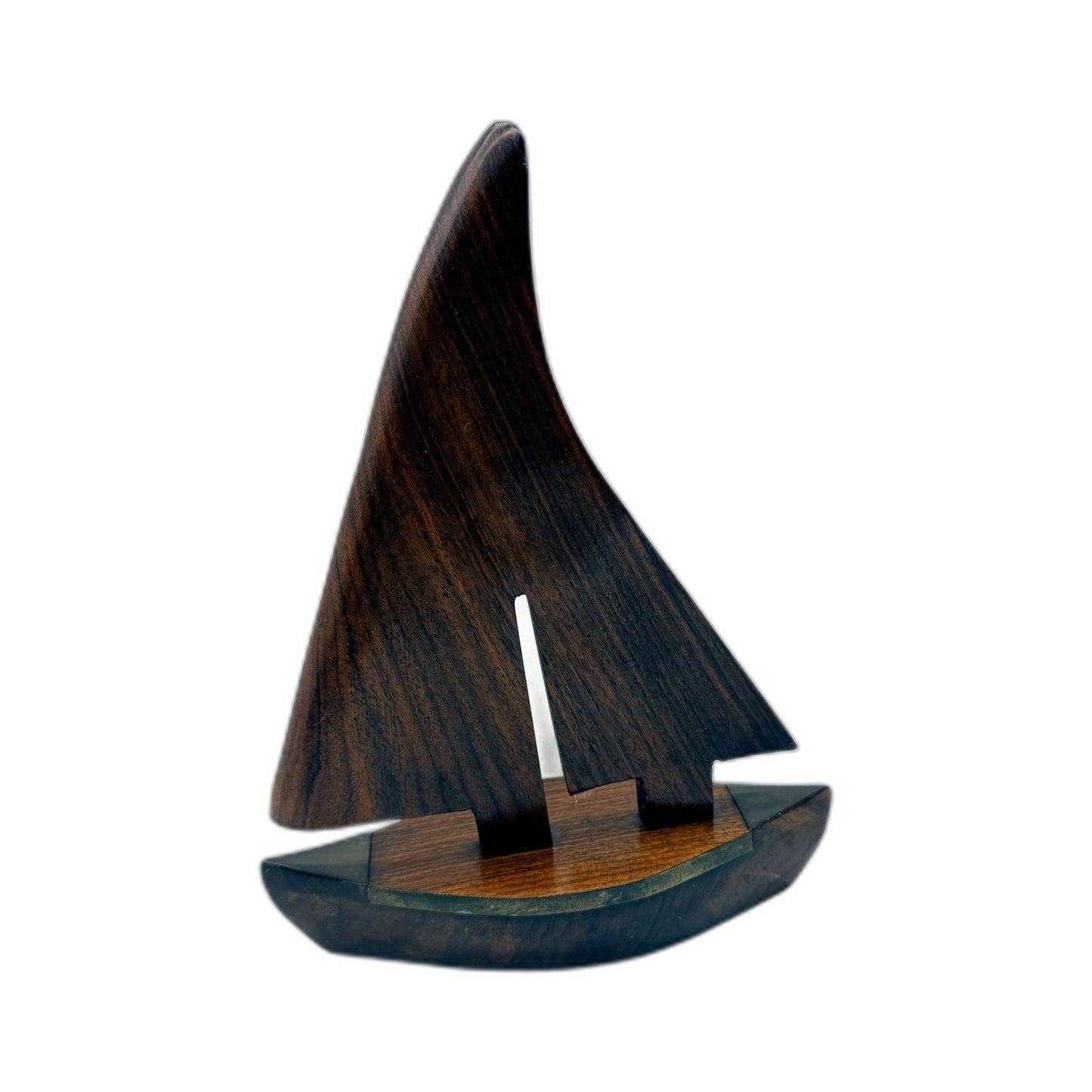 Handcrafted Brown Wooden Sailboat 23cm Figurine for Nautical Home Decor Accents