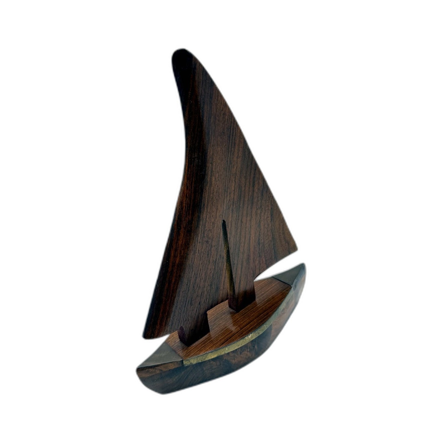 Handcrafted Brown Wooden Sailboat 23cm Figurine for Nautical Home Decor Accents
