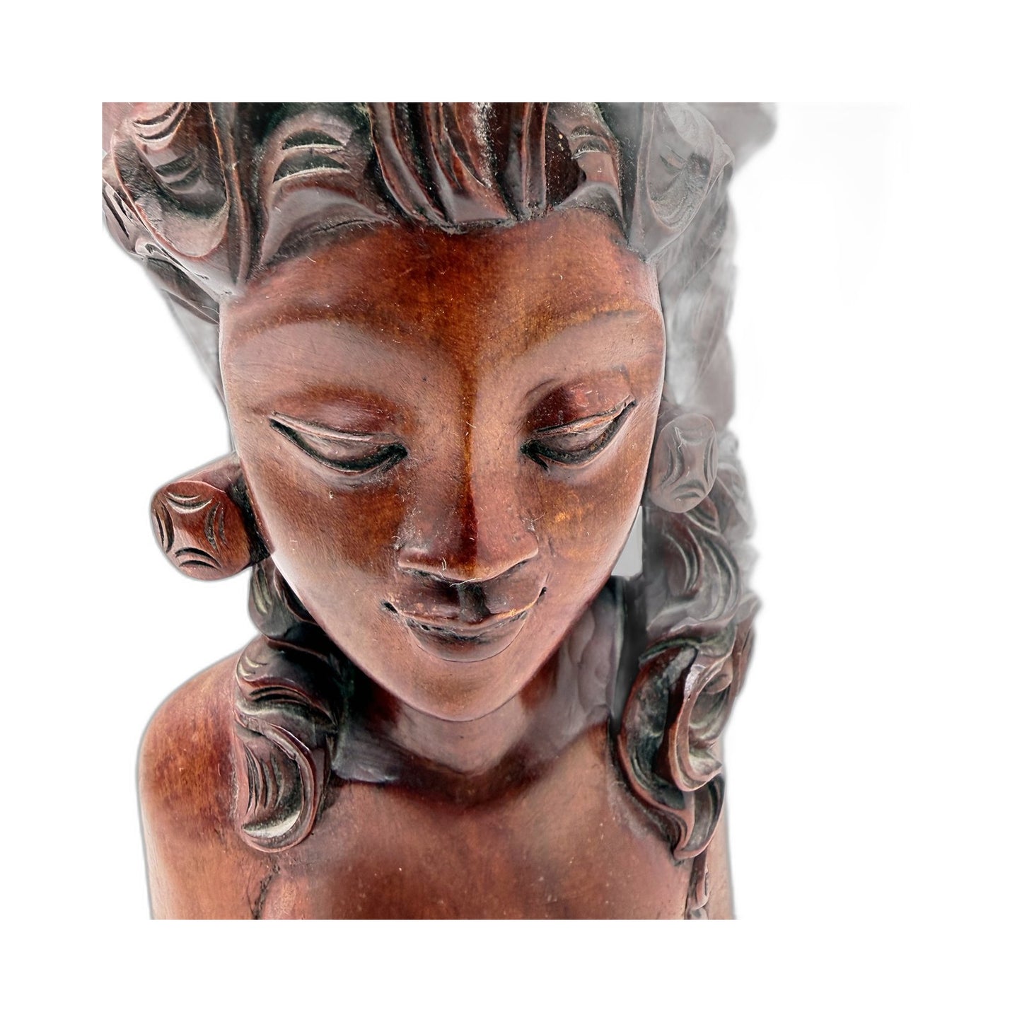 Handcrafted Brown Wooden Figurine Decorative Carved Women Sculpture