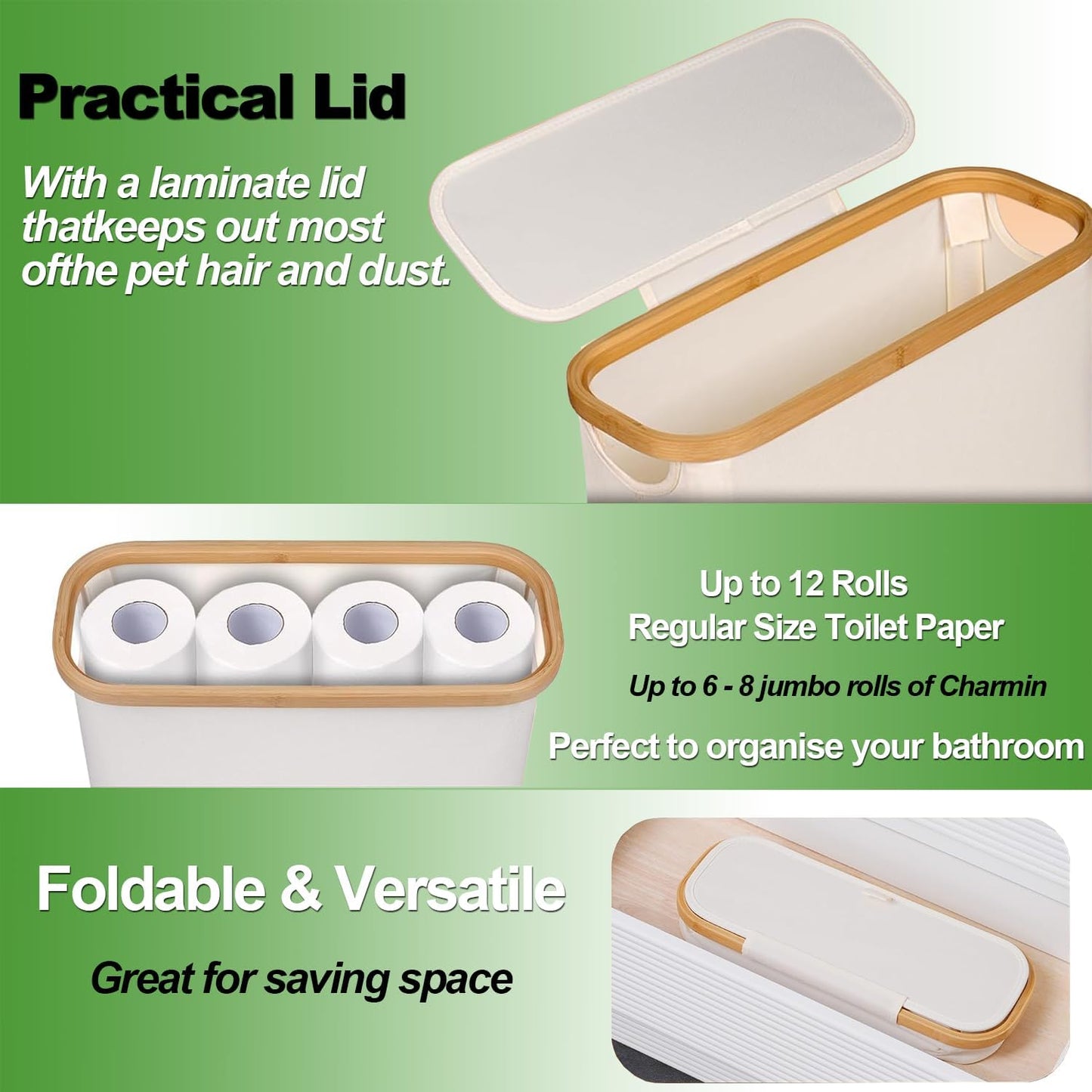 AIMANWEI Bathroom Foldable Toilet Paper Holder Basket, Water-Repellent Beige NEW