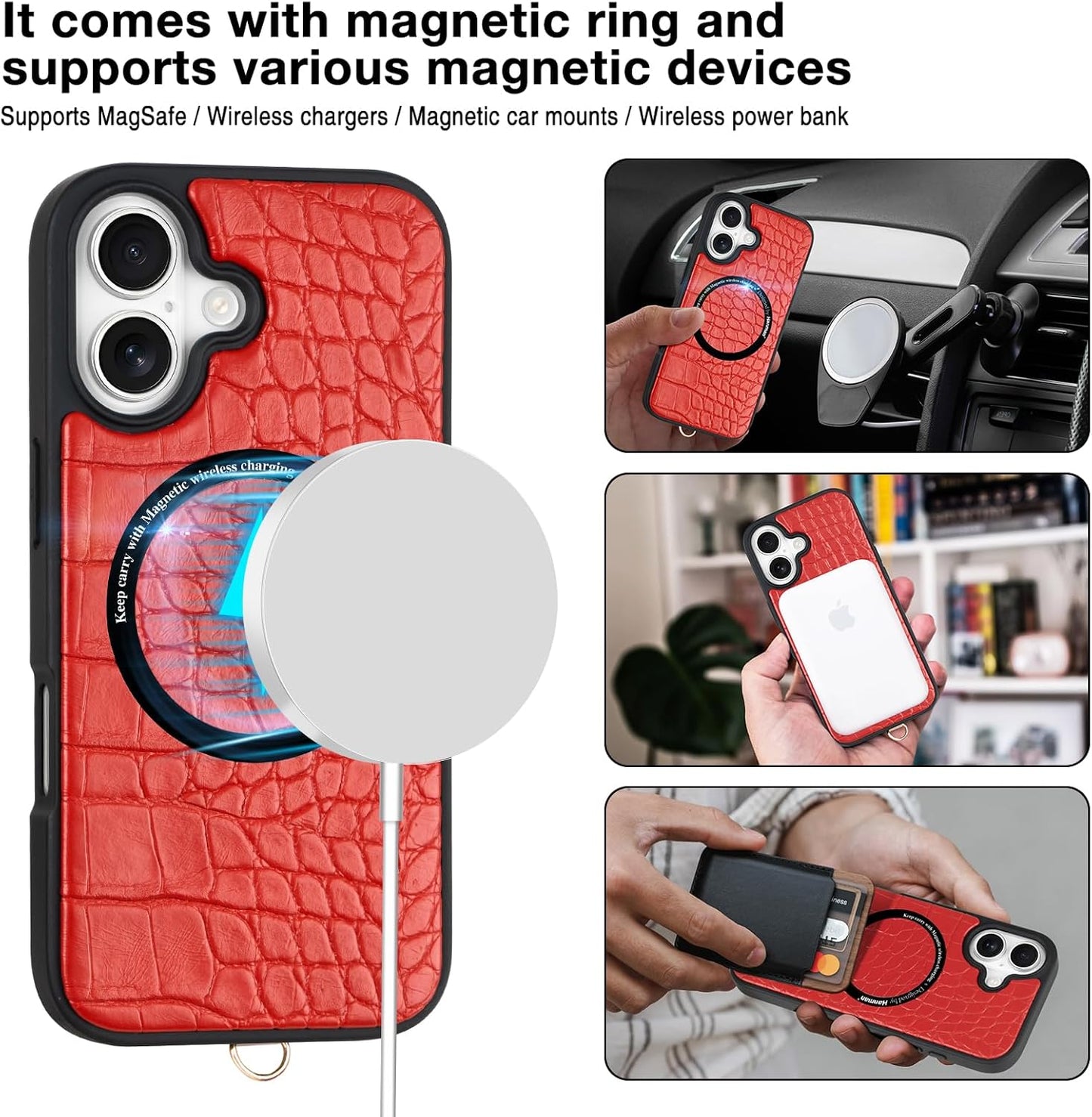 Hanman Magnetic Wallet Case for iPhone 17 RFID Blocking Faux Leather Zipper NEW