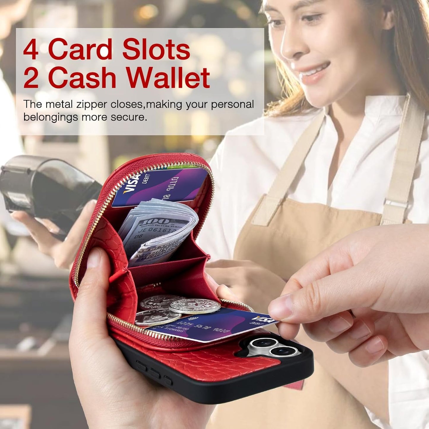 Hanman Magnetic Wallet Case for iPhone 17 RFID Blocking Faux Leather Zipper NEW