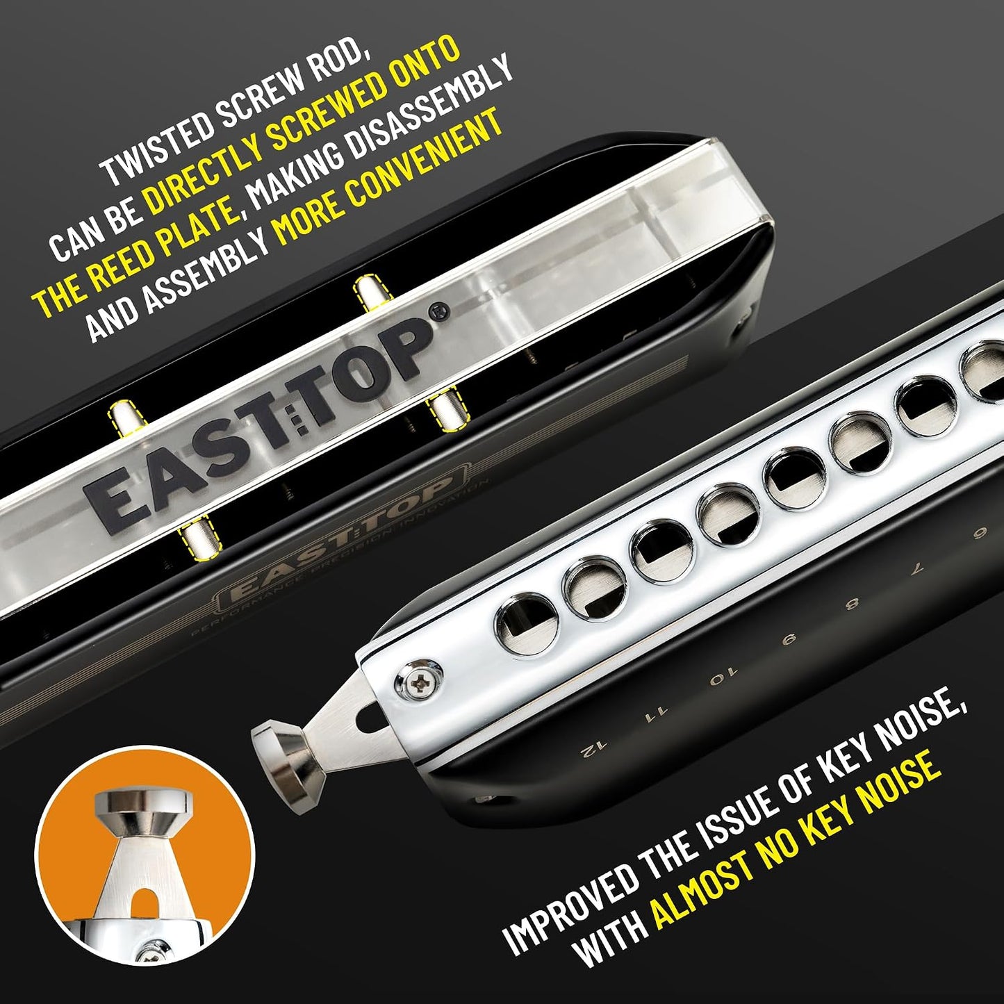East Top Harmonicas 48-Tone Chromatic Harmonica - Professional 12-Hole NEW