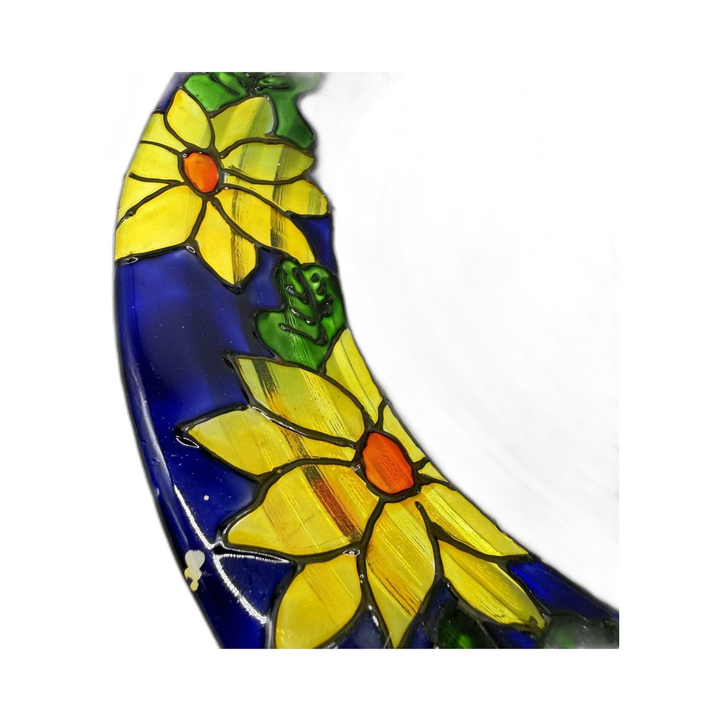 Decorative 3-Piece Hand-Painted Floral Yellow Sunflower & Blue Glass Bowl Set