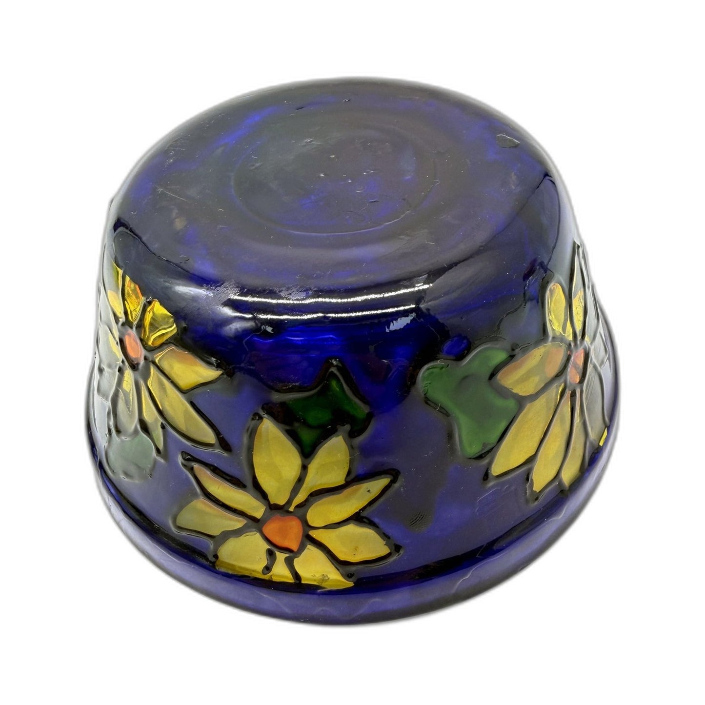 Decorative 3-Piece Hand-Painted Floral Yellow Sunflower & Blue Glass Bowl Set