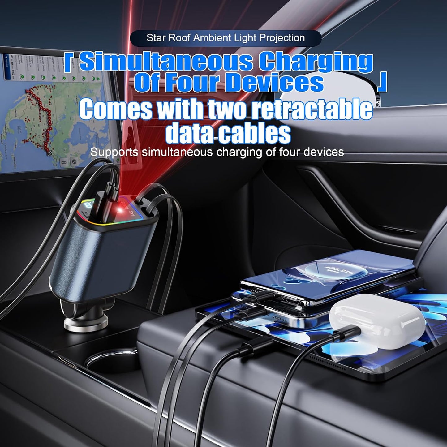 BZLMEAL 120W Automobile Chargers 4-in-1 USB-C Fast Charging Retractable DEMO