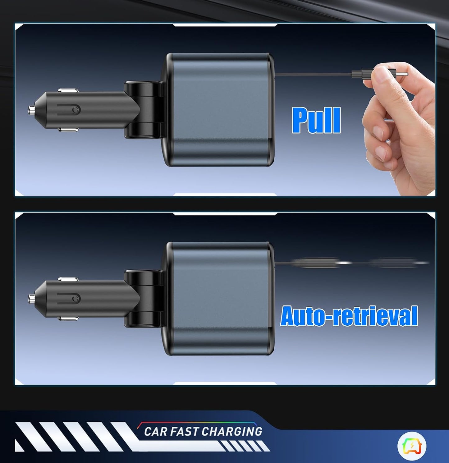 BZLMEAL 120W Automobile Chargers 4-in-1 USB-C Fast Charging Retractable DEMO