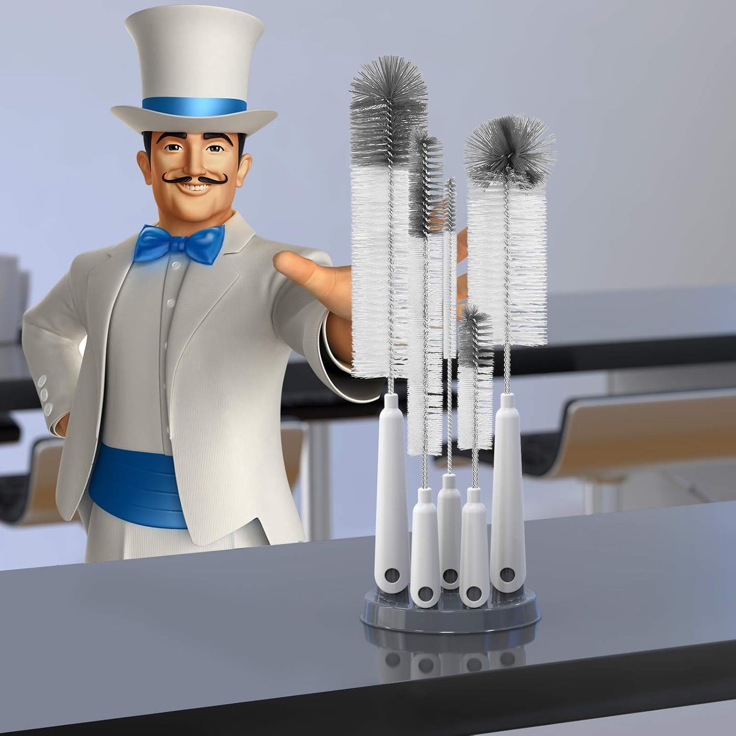 MR.SIGA Bottle Brush Cleaning Set - 5 Pack with Storage Holder, White NEW
