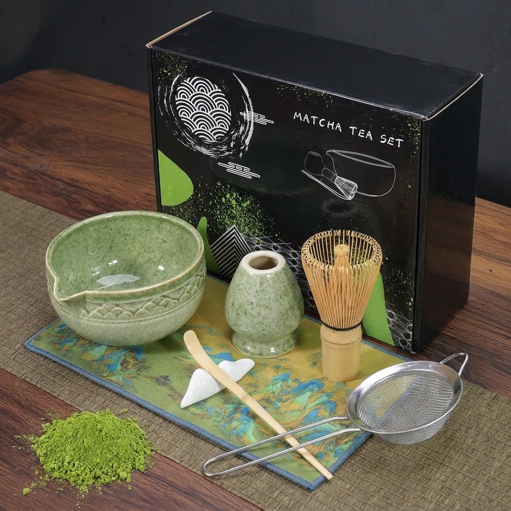 KIVISOYI Matcha Tea Sets Whisk Set - Japanese Green Bamboo Tea Bowl & Spout NEW