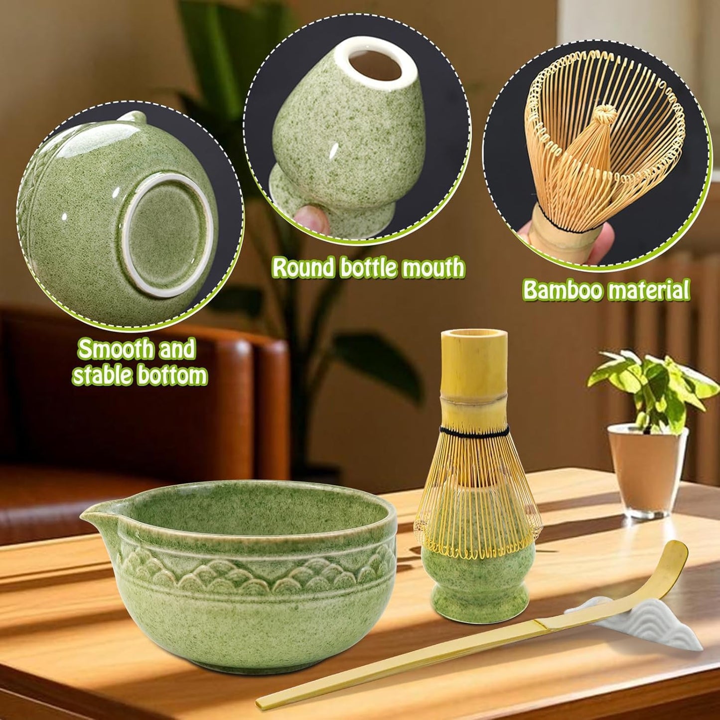 KIVISOYI Matcha Tea Sets Whisk Set - Japanese Green Bamboo Tea Bowl & Spout NEW